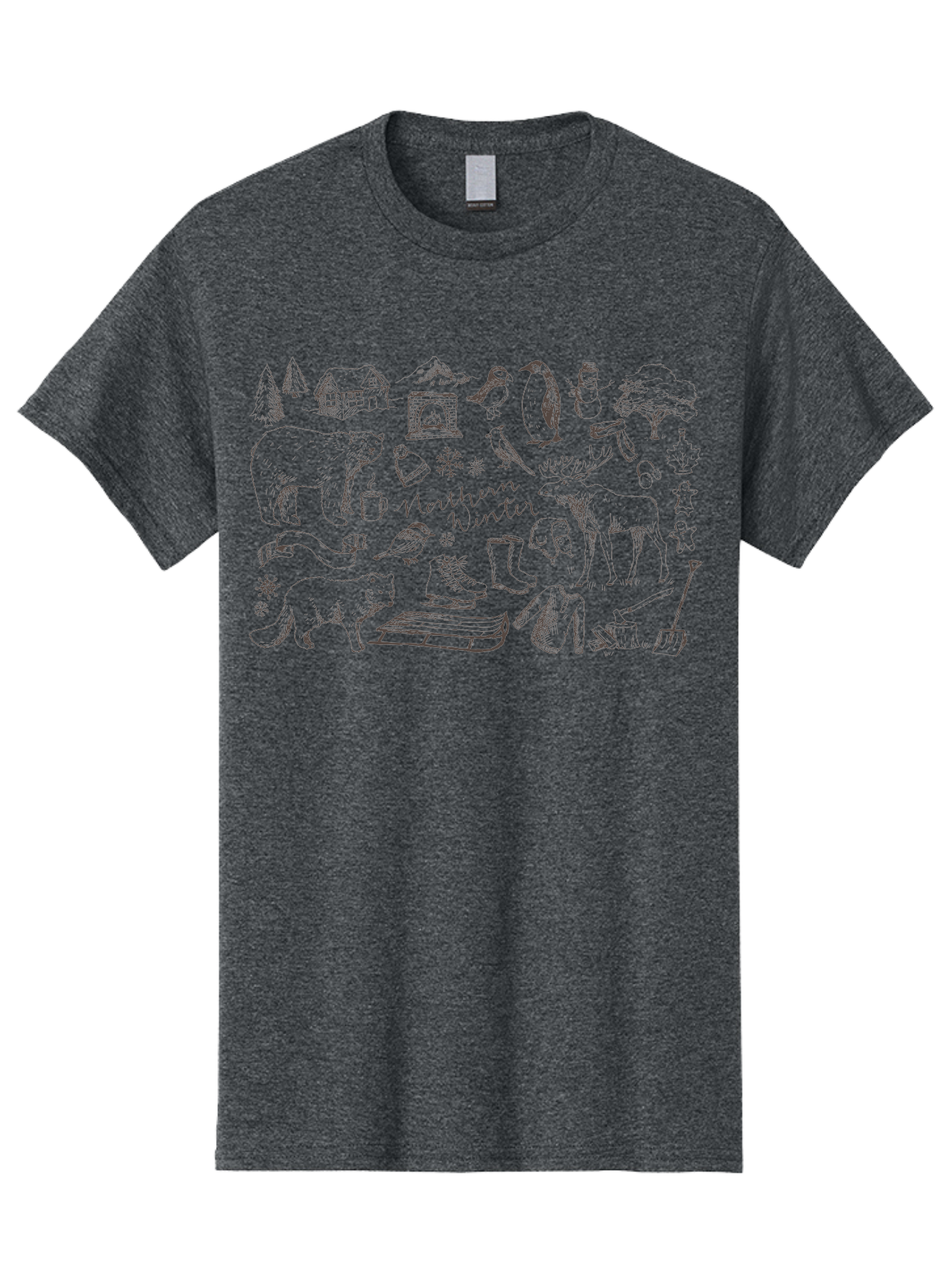 Northern-Winter Men'S Graphic Tee, 100% Cotton, Comfortable Casual Summer Wear, Machine Washable, Winter Scene, Northern Wildlife, Polar Bears, Penguins, Deer, Snowflakes, Cozy Cabin, Fireplace, Warm Clothing, Winter Boots, Snowy Trees, Aab014 7