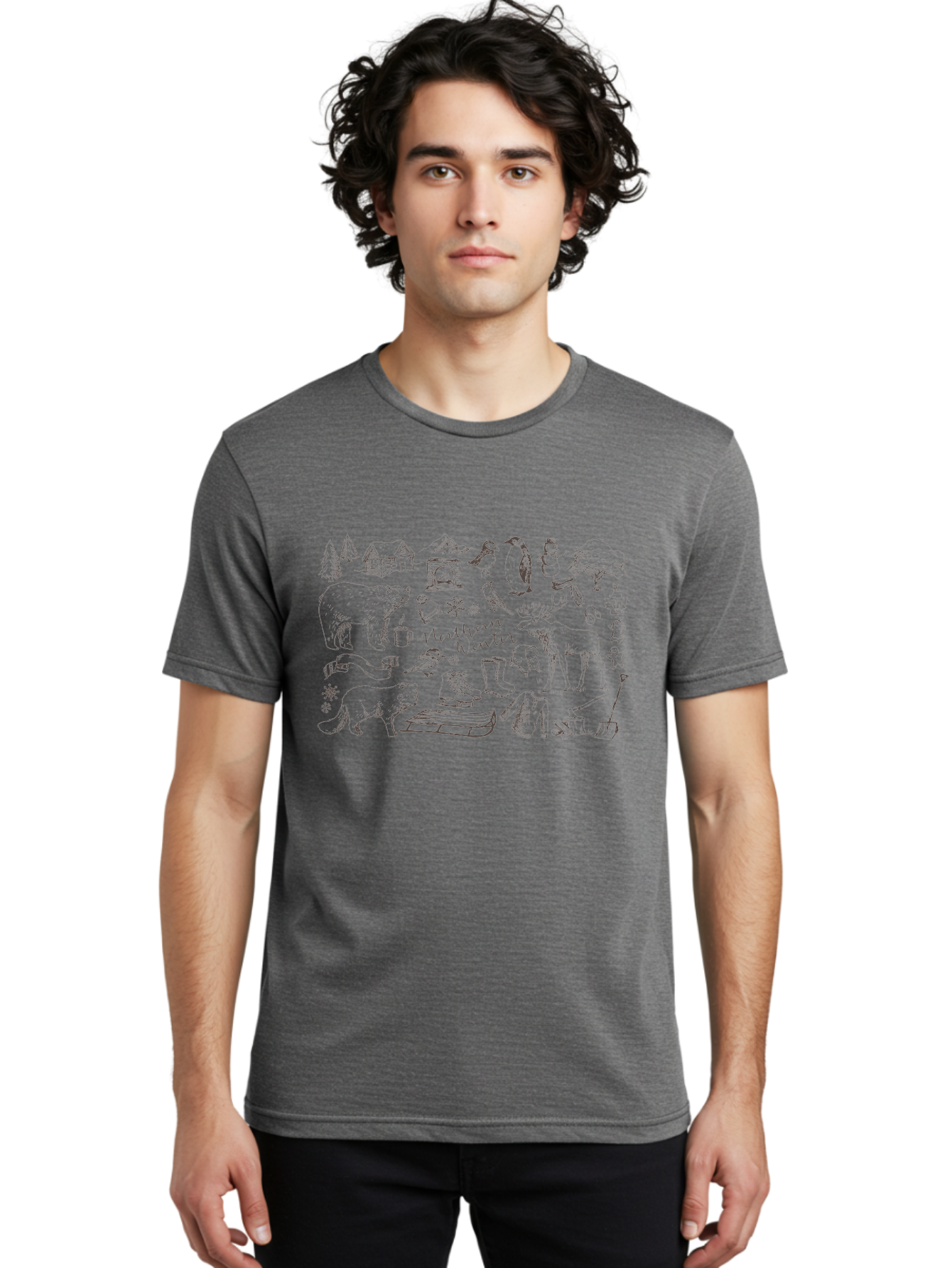 Northern-Winter Men'S Graphic Tee, 100% Cotton, Comfortable Casual Summer Wear, Machine Washable, Winter Scene, Northern Wildlife, Polar Bears, Penguins, Deer, Snowflakes, Cozy Cabin, Fireplace, Warm Clothing, Winter Boots, Snowy Trees, Aab014 10