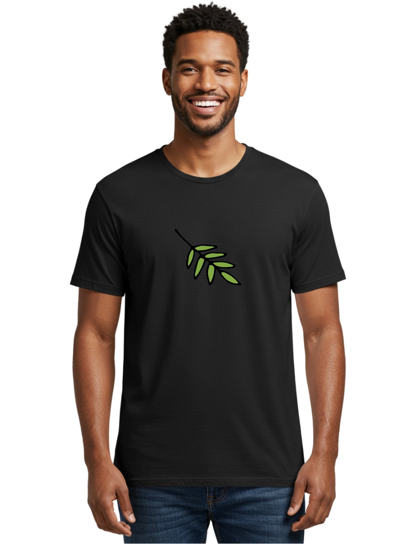 Olive-Branch-1 Men'S Graphic Tee, 100% Cotton, Comfortable Casual Summer Wear, Machine Washable, Olive Branch, Symbol Of Peace, Simple Illustration, Minimalist Design, Black Outline, Leafy Greens, Symbolic Imagery, Peace Sign Aab020 23
