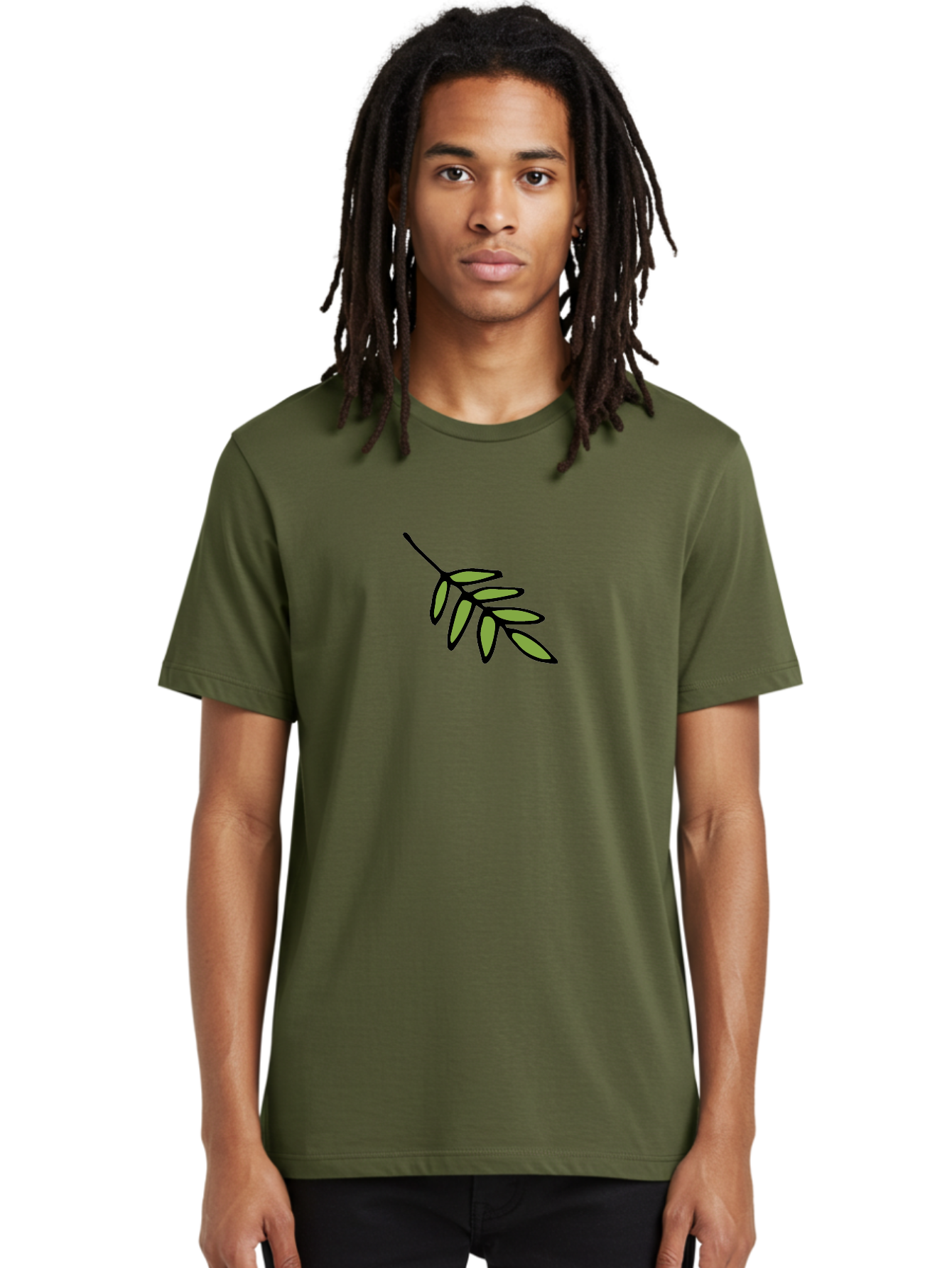 Olive-Branch-1 Men'S Graphic Tee, 100% Cotton, Comfortable Casual Summer Wear, Machine Washable, Olive Branch, Symbol Of Peace, Simple Illustration, Minimalist Design, Black Outline, Leafy Greens, Symbolic Imagery, Peace Sign Aab020 16
