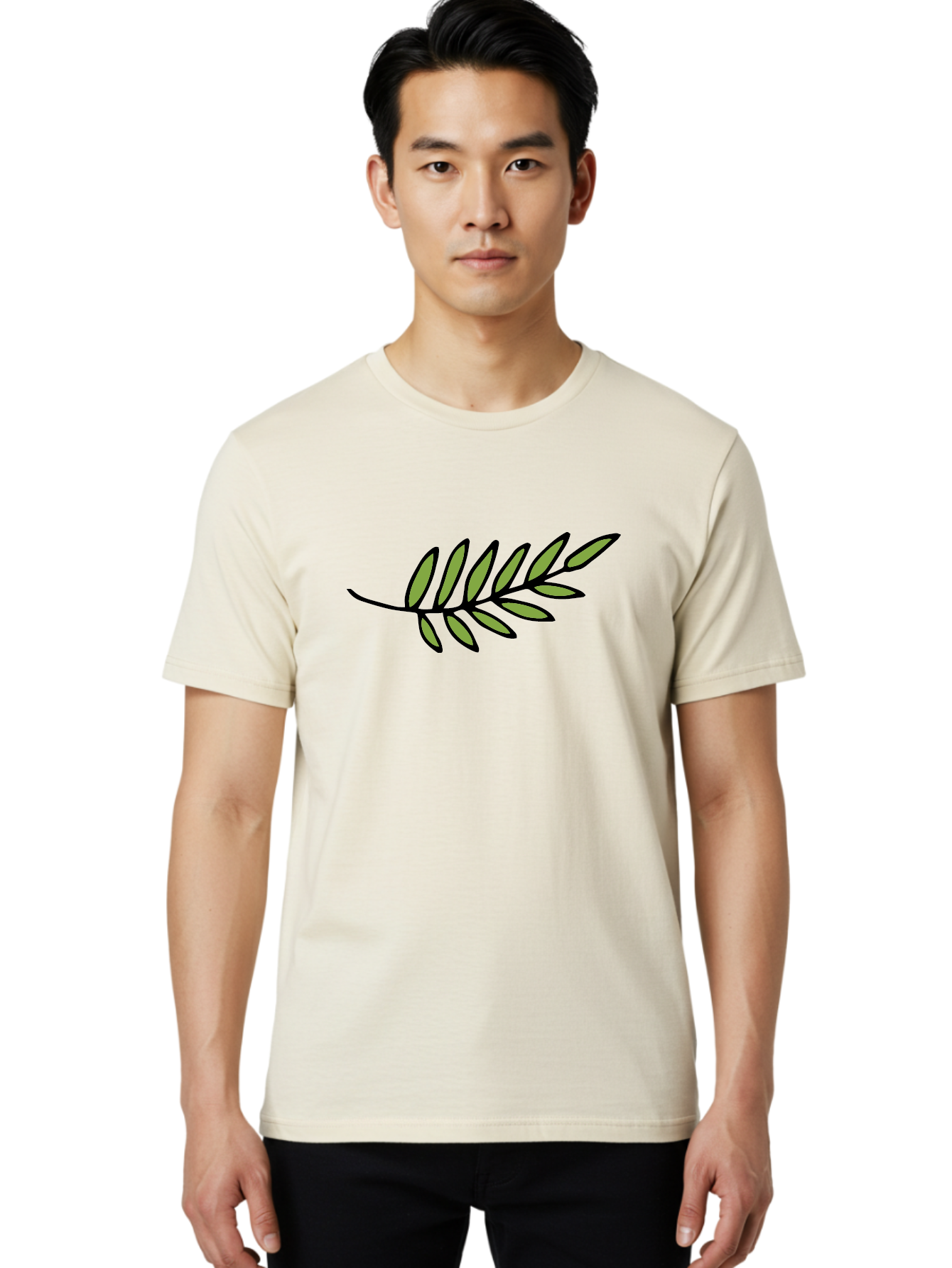 Olive-Branch Men'S Graphic Tee, 100% Cotton, Comfortable Casual Summer Wear, Machine Washable, Olive Branch, Symbolic Peace, Harmonious Design, Simple Illustration, Green Leaves, Black Outline, Minimalistic Art, Elegant Simplicity, Aab021 18