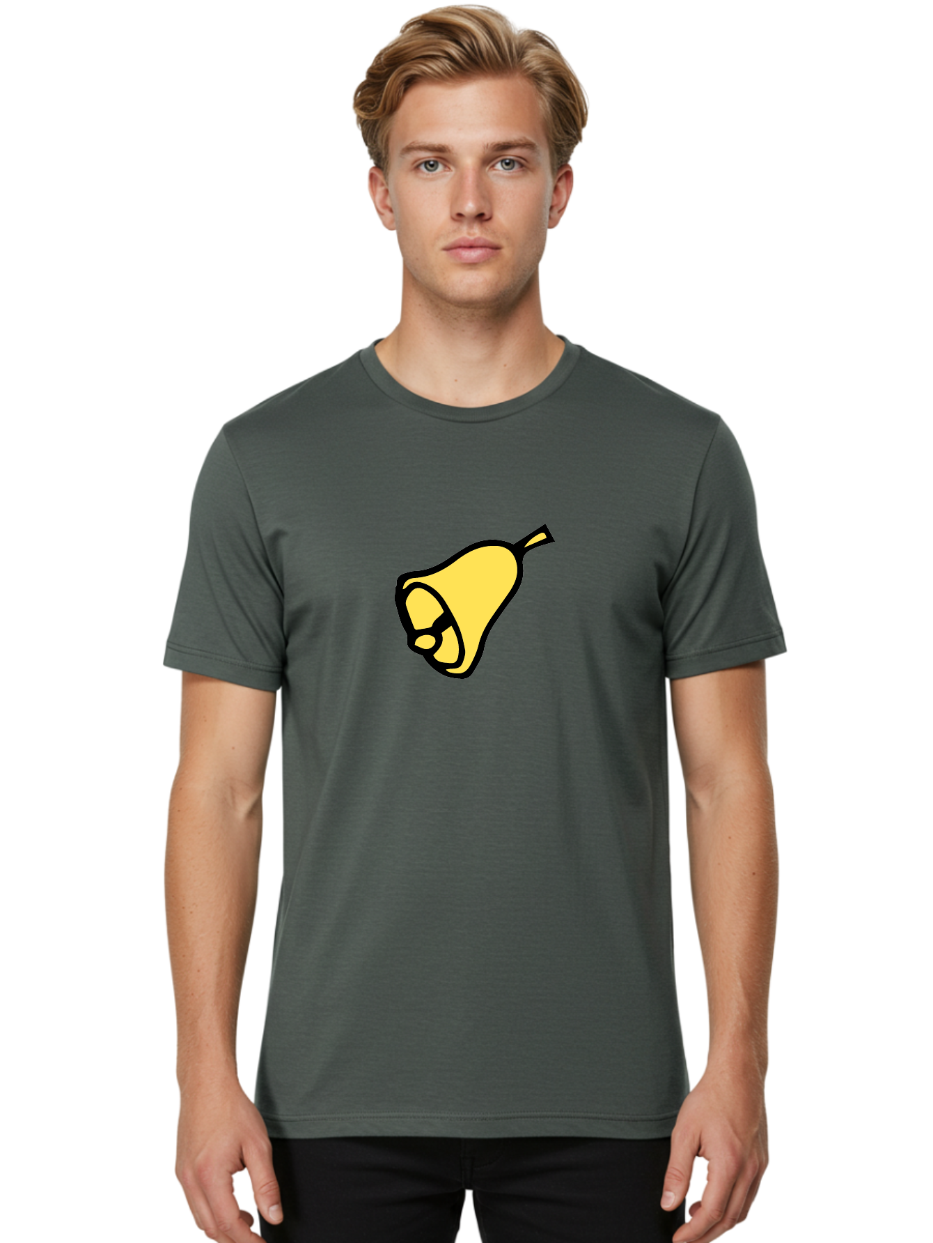 Pear-1 Men'S Graphic Tee, 100% Cotton, Comfortable Casual Summer Wear, Machine Washable, Yellow Pear Fruit, Simple Illustration, Cartoon Style, Bold Black Outline, Sweet Pear, Digital Art, Yellow Fruit Aab029 4