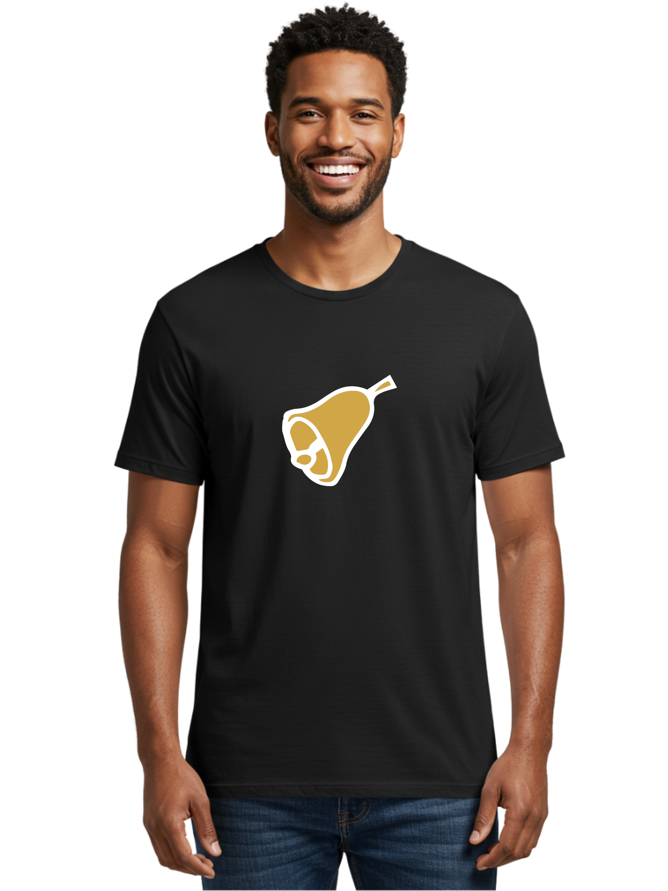 Pear Men'S Graphic Tee, 100% Cotton, Comfortable Casual Summer Wear, Machine Washable, Pear Fruit, Simple Illustration, Minimalist Design, Yellow Pear, White Outline, Healthy Snack, Organic Produce, Fruit Icon Aab030