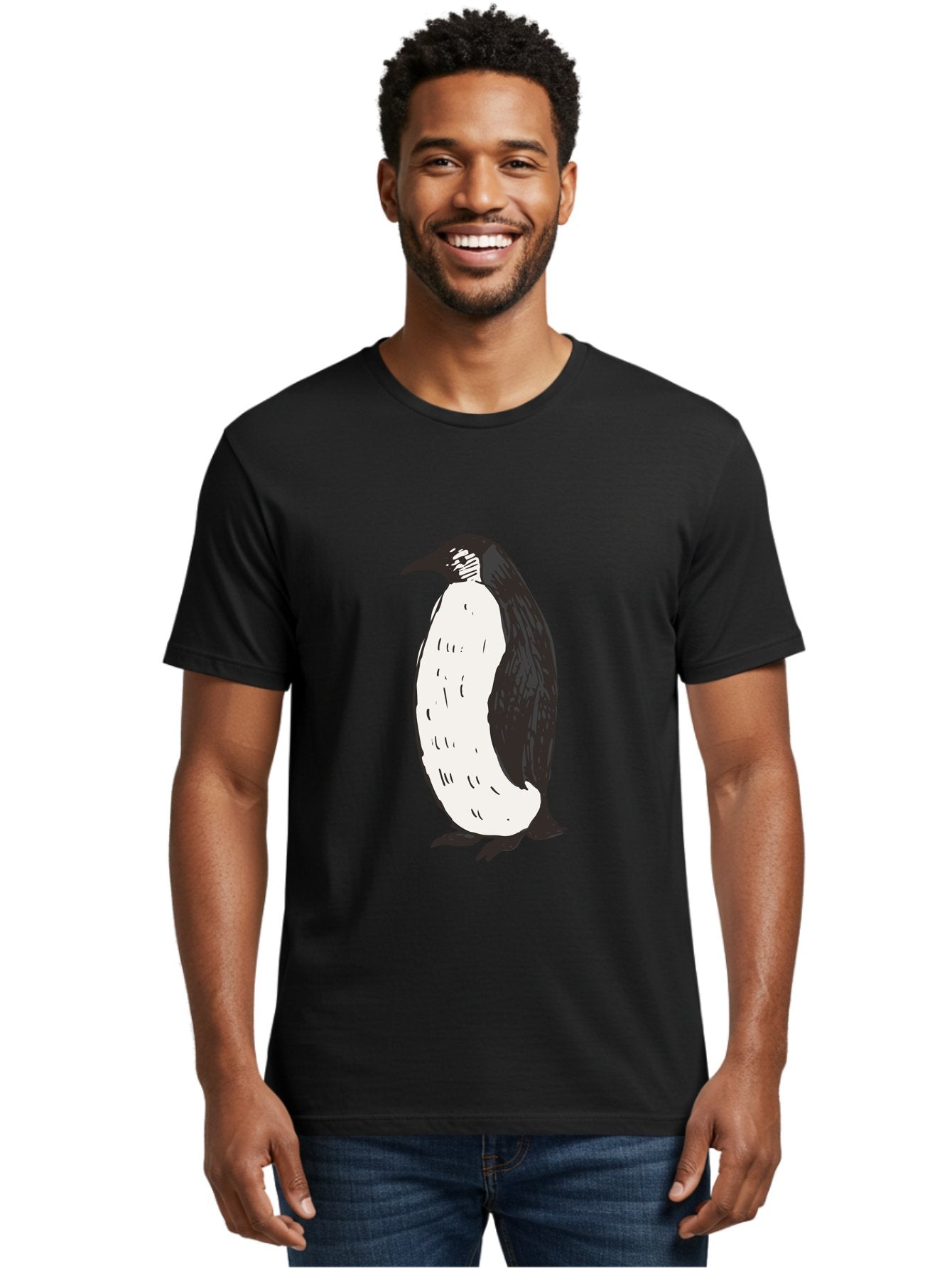Penguin-1 Men'S Graphic Tee, 100% Cotton, Comfortable Casual Summer Wear, Machine Washable, Penguin Illustration, Black And White Penguin, Cartoon Penguin, Simple Drawing, Cute Bird, Wildlife Art, Tuxedo Bird, Flightless Bird, Antarctic Animal Aab031 20