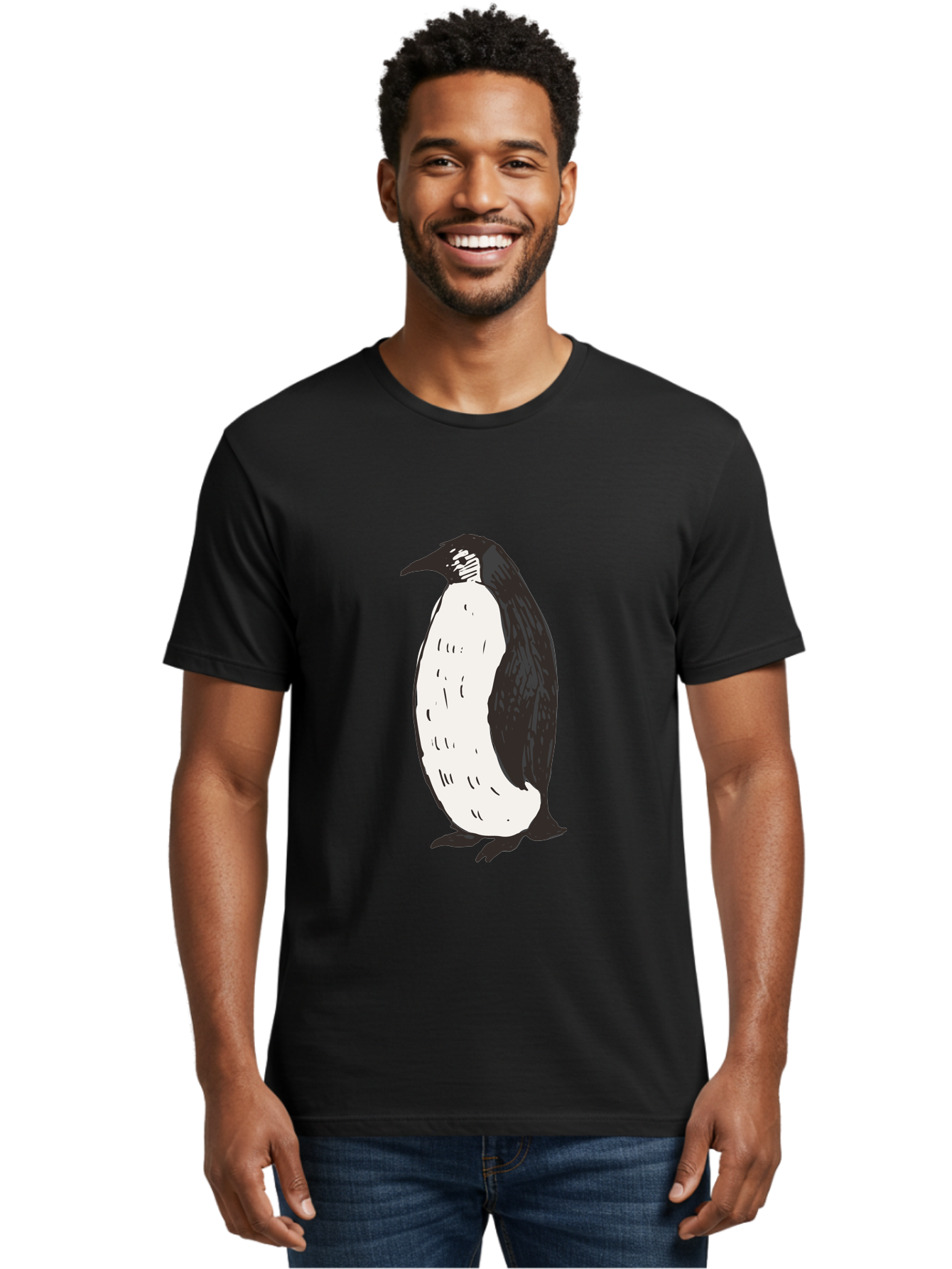 Penguin-1 Men'S Graphic Tee, 100% Cotton, Comfortable Casual Summer Wear, Machine Washable, Penguin Illustration, Black And White Penguin, Cartoon Penguin, Simple Drawing, Cute Bird, Wildlife Art, Tuxedo Bird, Flightless Bird, Antarctic Animal Aab031