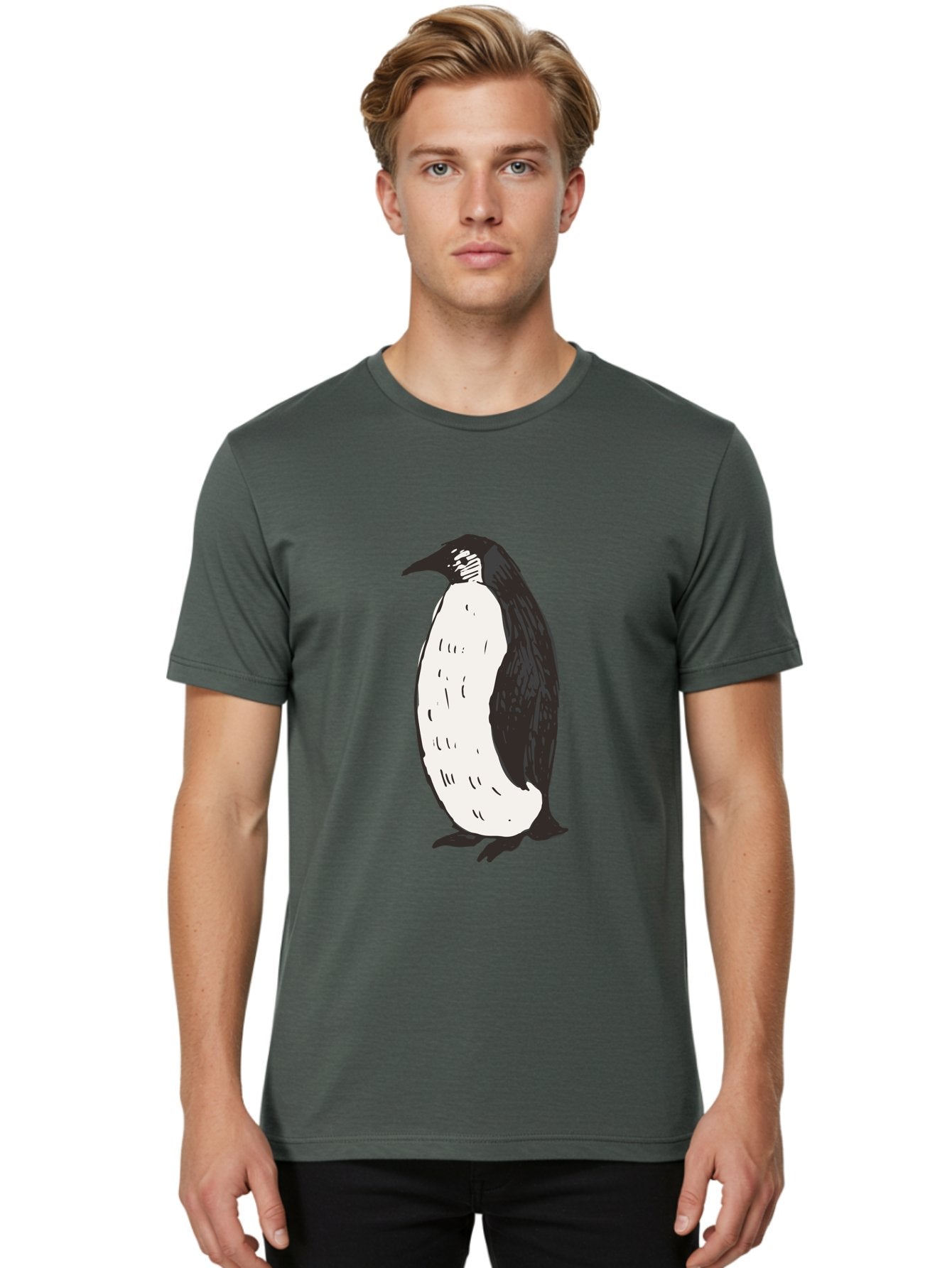 Penguin-1 Men'S Graphic Tee, 100% Cotton, Comfortable Casual Summer Wear, Machine Washable, Penguin Illustration, Black And White Penguin, Cartoon Penguin, Simple Drawing, Cute Bird, Wildlife Art, Tuxedo Bird, Flightless Bird, Antarctic Animal Aab031 23