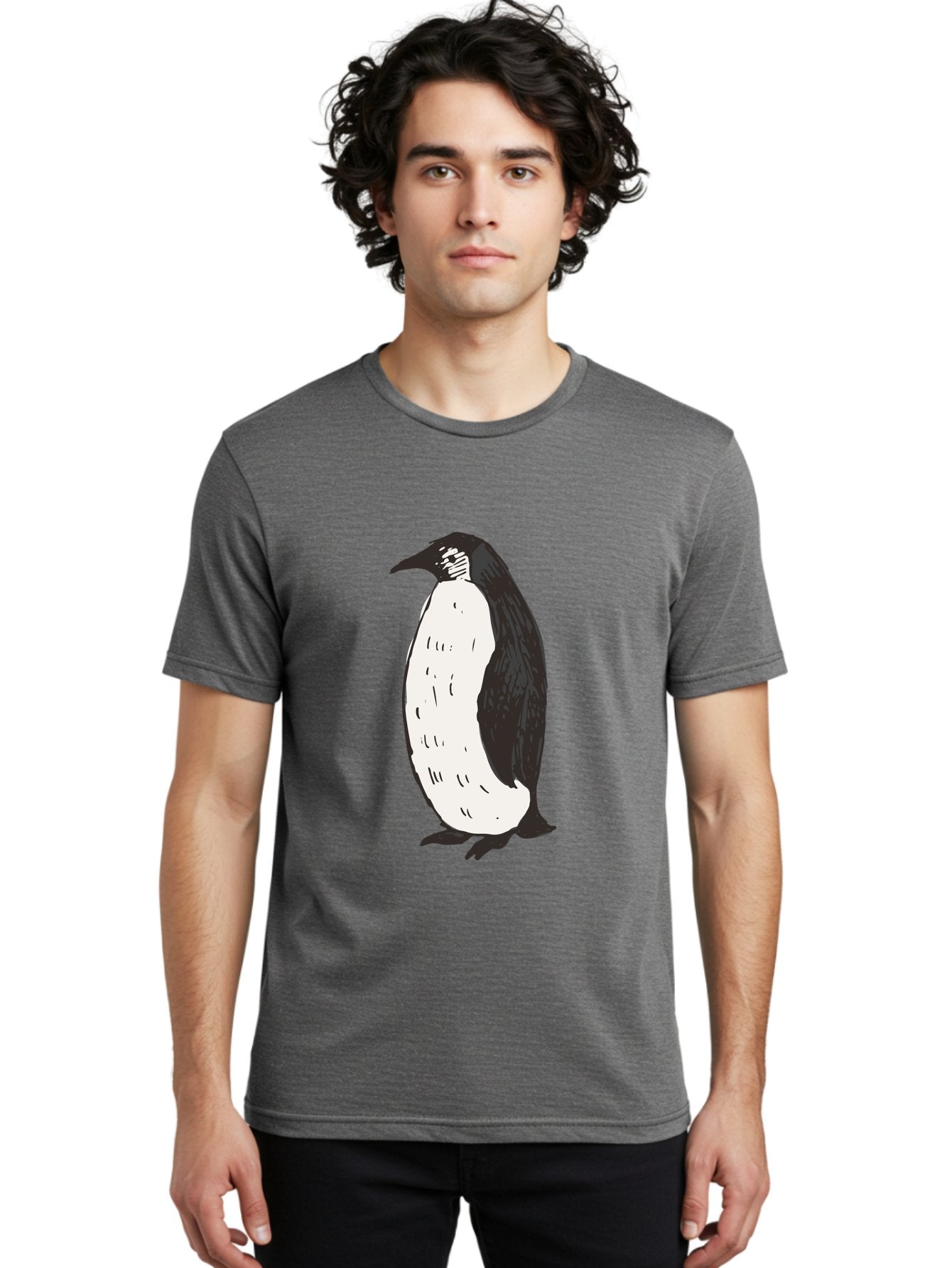 Penguin-1 Men'S Graphic Tee, 100% Cotton, Comfortable Casual Summer Wear, Machine Washable, Penguin Illustration, Black And White Penguin, Cartoon Penguin, Simple Drawing, Cute Bird, Wildlife Art, Tuxedo Bird, Flightless Bird, Antarctic Animal Aab031 28
