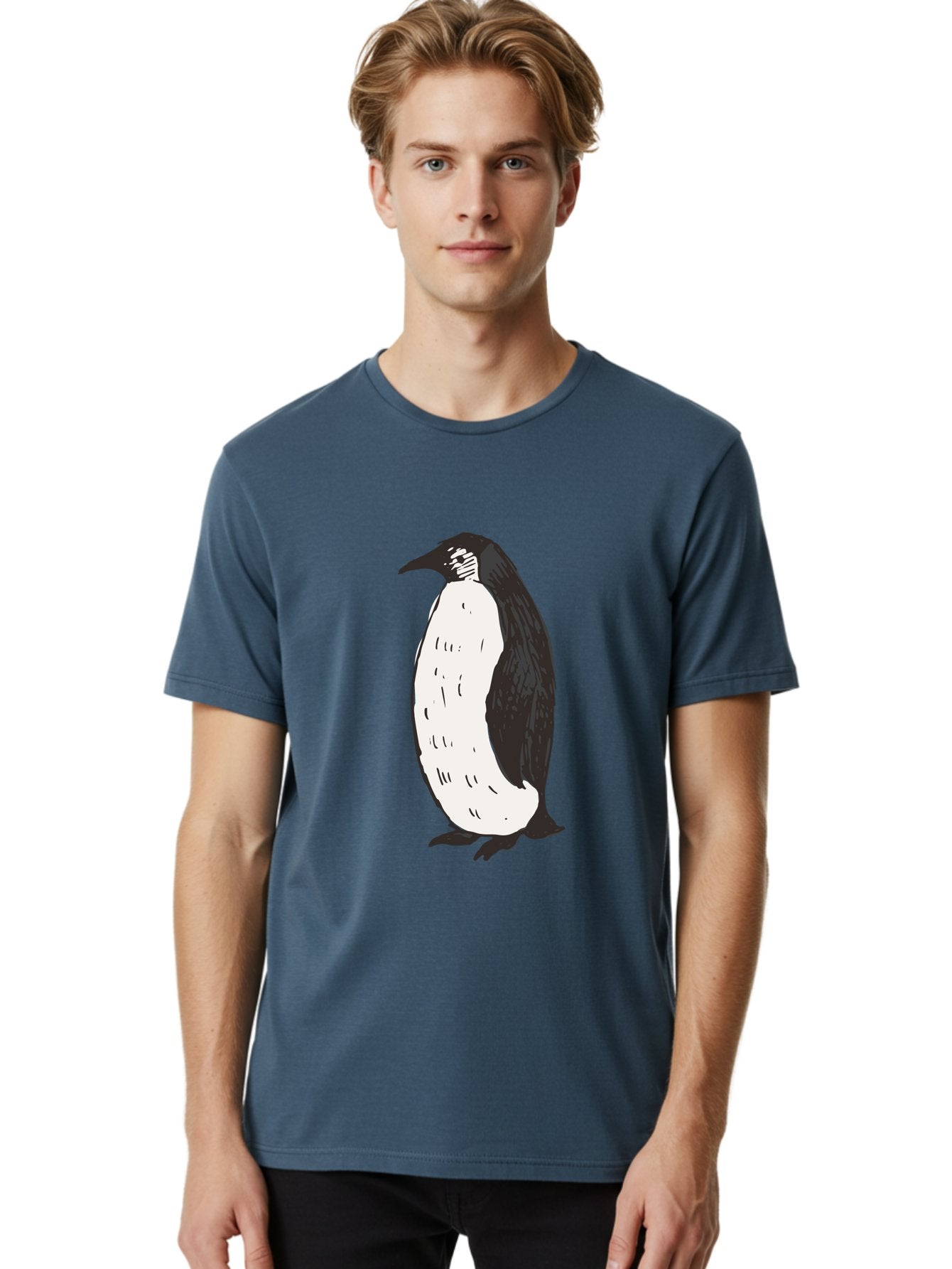 Penguin-1 Men'S Graphic Tee, 100% Cotton, Comfortable Casual Summer Wear, Machine Washable, Penguin Illustration, Black And White Penguin, Cartoon Penguin, Simple Drawing, Cute Bird, Wildlife Art, Tuxedo Bird, Flightless Bird, Antarctic Animal Aab031 24