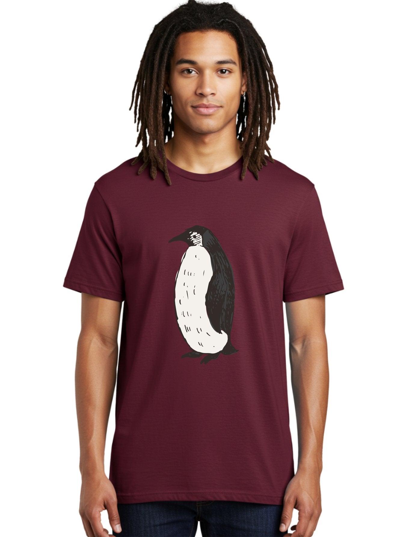 Penguin-1 Men'S Graphic Tee, 100% Cotton, Comfortable Casual Summer Wear, Machine Washable, Penguin Illustration, Black And White Penguin, Cartoon Penguin, Simple Drawing, Cute Bird, Wildlife Art, Tuxedo Bird, Flightless Bird, Antarctic Animal Aab031 30