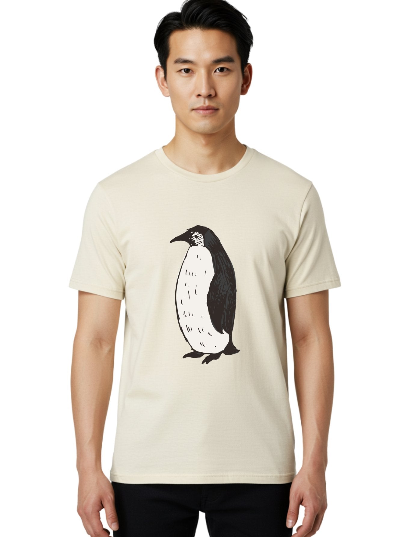 Penguin-1 Men'S Graphic Tee, 100% Cotton, Comfortable Casual Summer Wear, Machine Washable, Penguin Illustration, Black And White Penguin, Cartoon Penguin, Simple Drawing, Cute Bird, Wildlife Art, Tuxedo Bird, Flightless Bird, Antarctic Animal Aab031 22