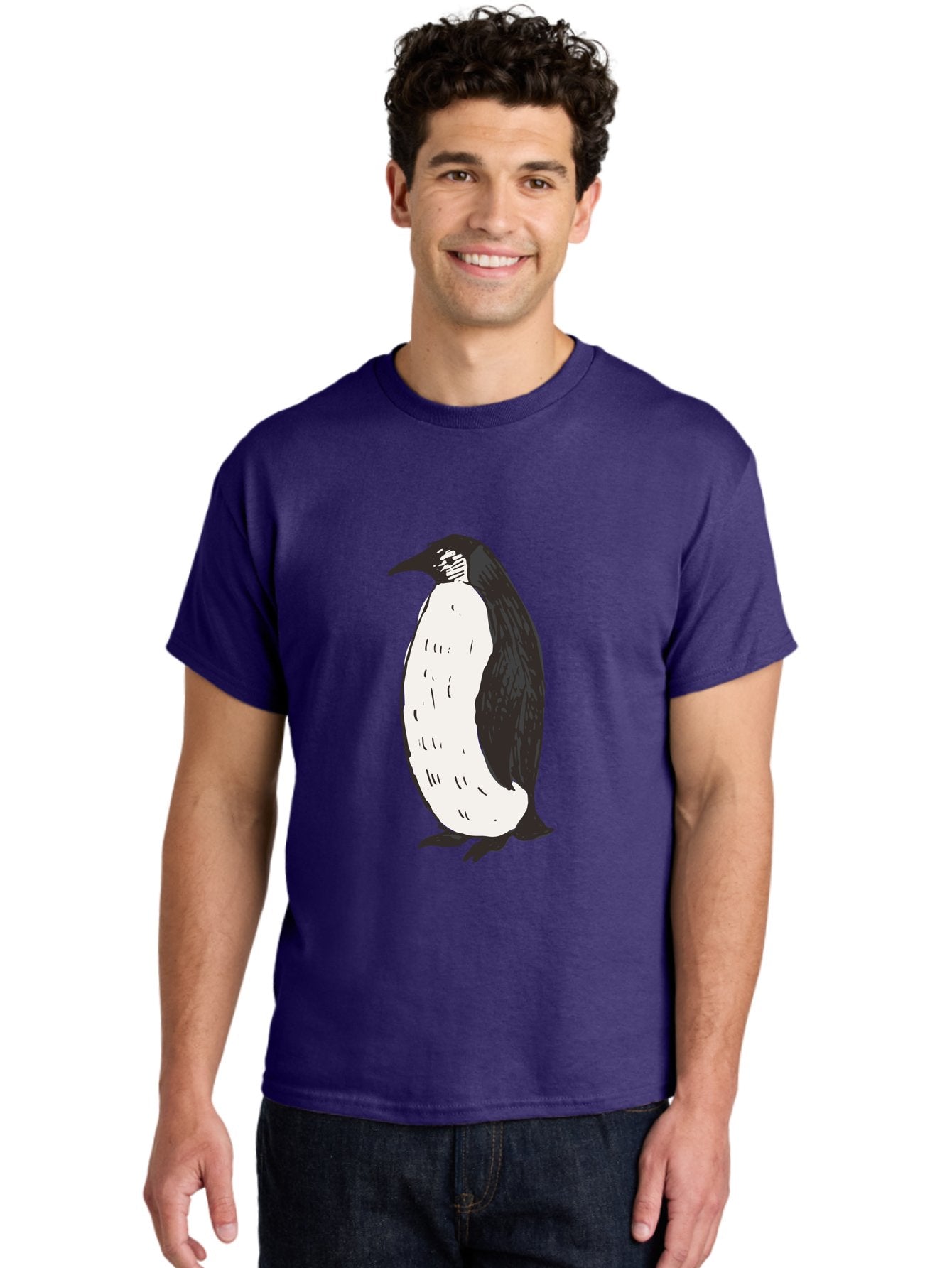 Penguin-1 Men'S Graphic Tee, 100% Cotton, Comfortable Casual Summer Wear, Machine Washable, Penguin Illustration, Black And White Penguin, Cartoon Penguin, Simple Drawing, Cute Bird, Wildlife Art, Tuxedo Bird, Flightless Bird, Antarctic Animal Aab031 21