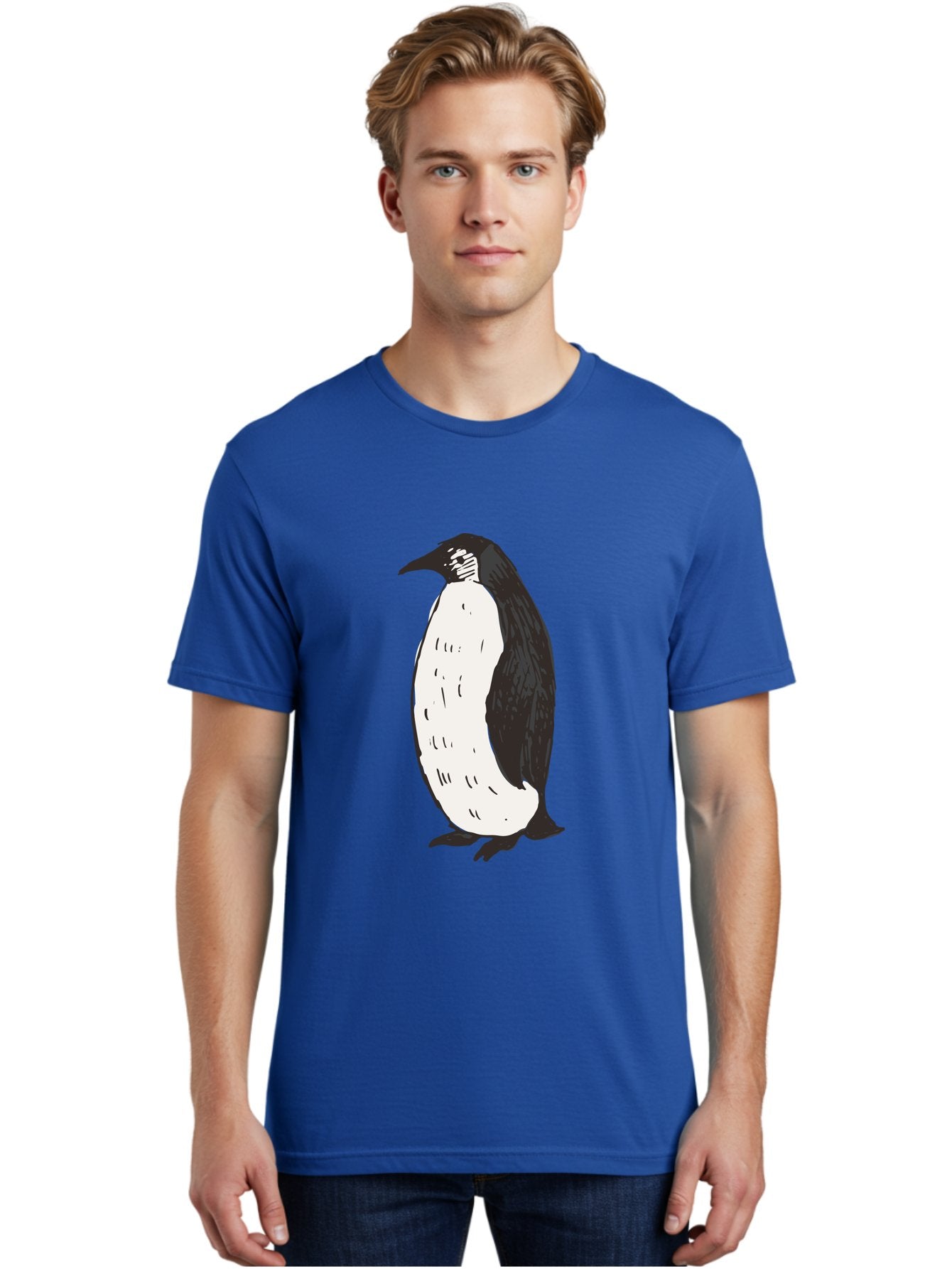 Penguin-1 Men'S Graphic Tee, 100% Cotton, Comfortable Casual Summer Wear, Machine Washable, Penguin Illustration, Black And White Penguin, Cartoon Penguin, Simple Drawing, Cute Bird, Wildlife Art, Tuxedo Bird, Flightless Bird, Antarctic Animal Aab031 16