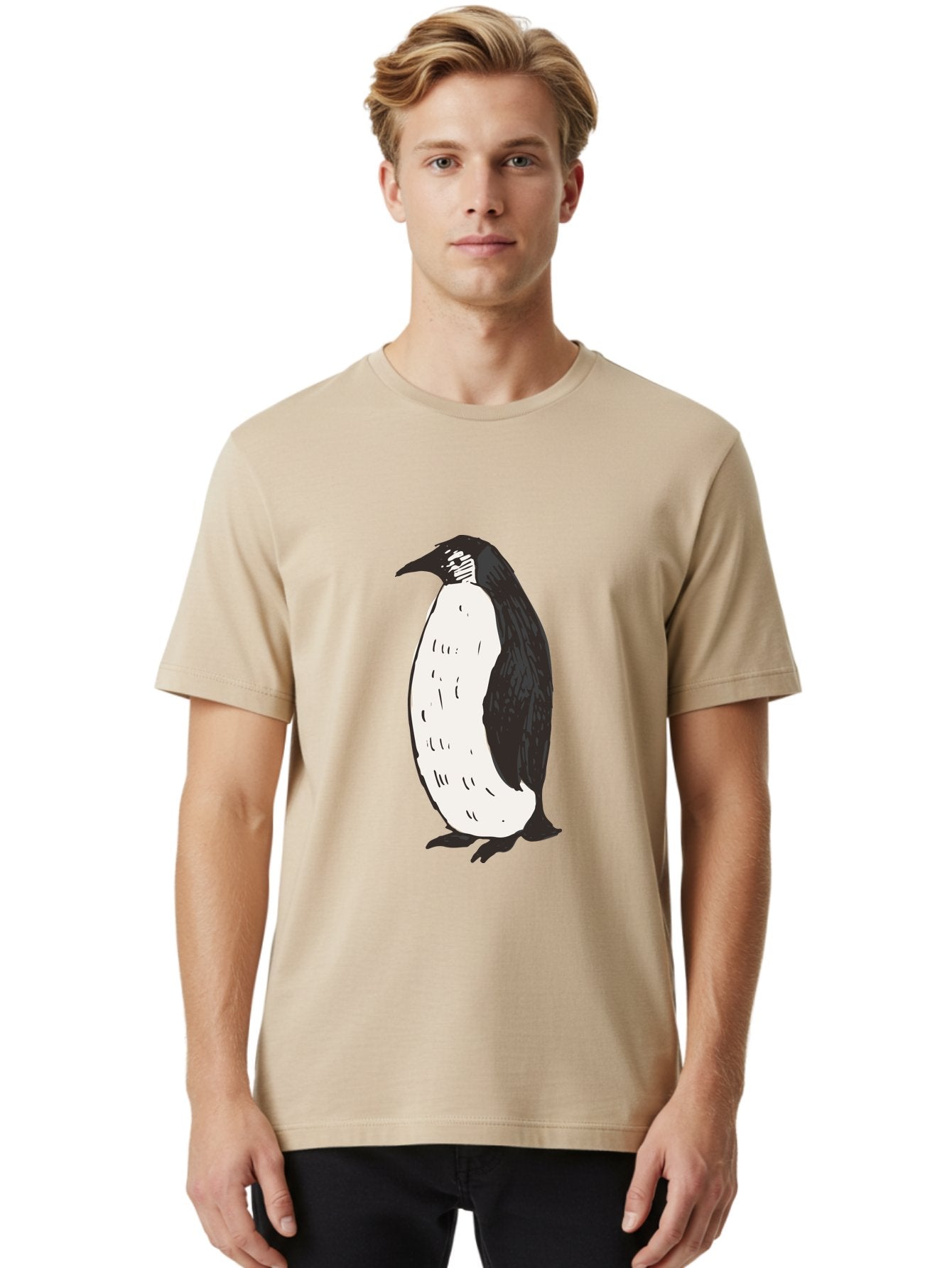 Penguin-1 Men'S Graphic Tee, 100% Cotton, Comfortable Casual Summer Wear, Machine Washable, Penguin Illustration, Black And White Penguin, Cartoon Penguin, Simple Drawing, Cute Bird, Wildlife Art, Tuxedo Bird, Flightless Bird, Antarctic Animal Aab031 25