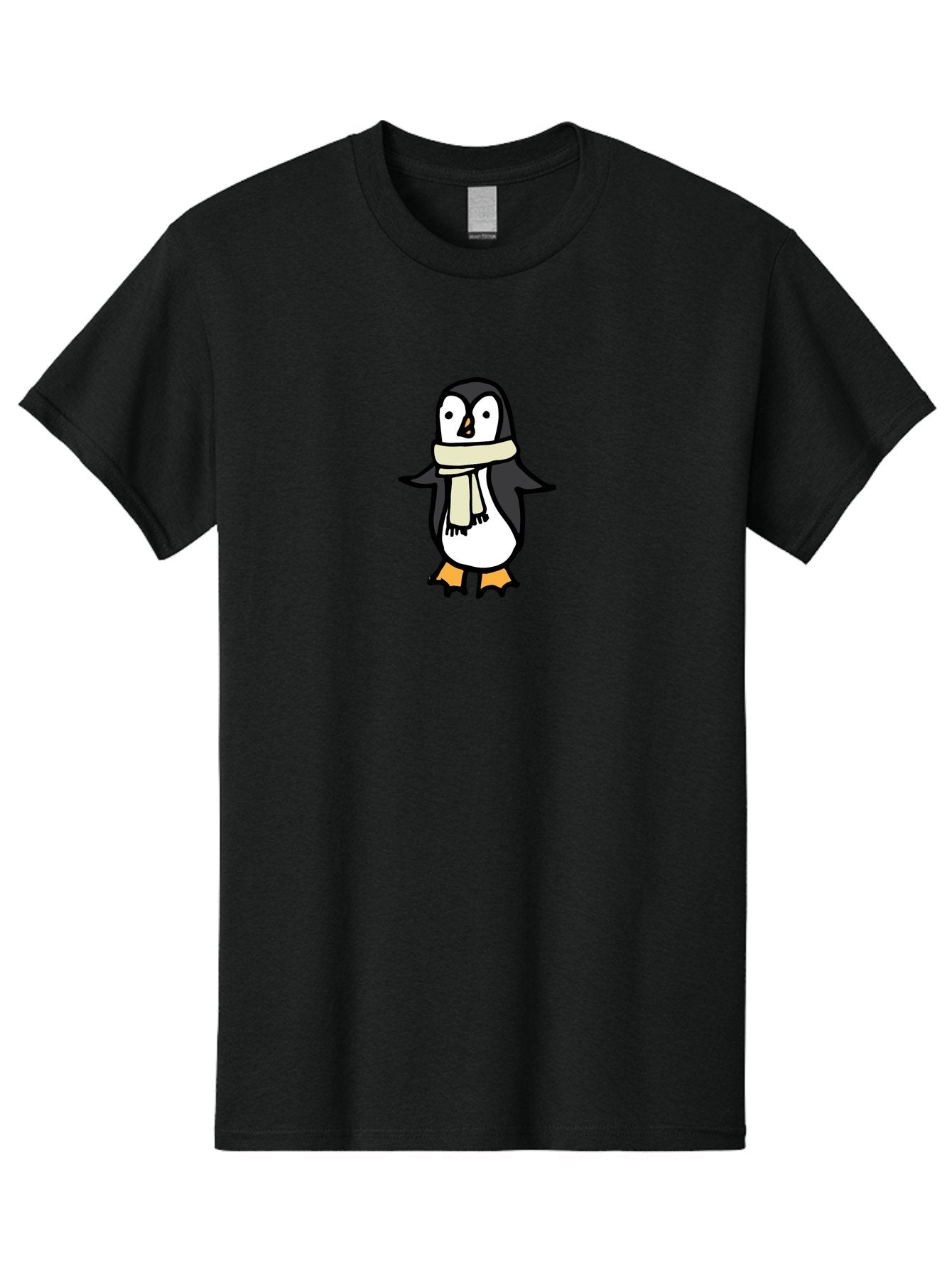 Penguin-With-Scarf Men'S Graphic Tee, 100% Cotton, Comfortable Casual Summer Wear, Machine Washable, Cartoon Penguin, Winter Fashion, Scarf Style, Cold Weather, Adorable Creature, Illustration Art, Cute Design, Tuxedo Bird, Animal Drawing Aab032