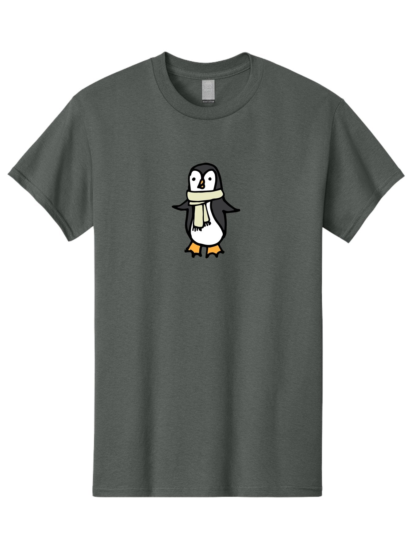 Penguin-With-Scarf Men'S Graphic Tee, 100% Cotton, Comfortable Casual Summer Wear, Machine Washable, Cartoon Penguin, Winter Fashion, Scarf Style, Cold Weather, Adorable Creature, Illustration Art, Cute Design, Tuxedo Bird, Animal Drawing Aab032 5