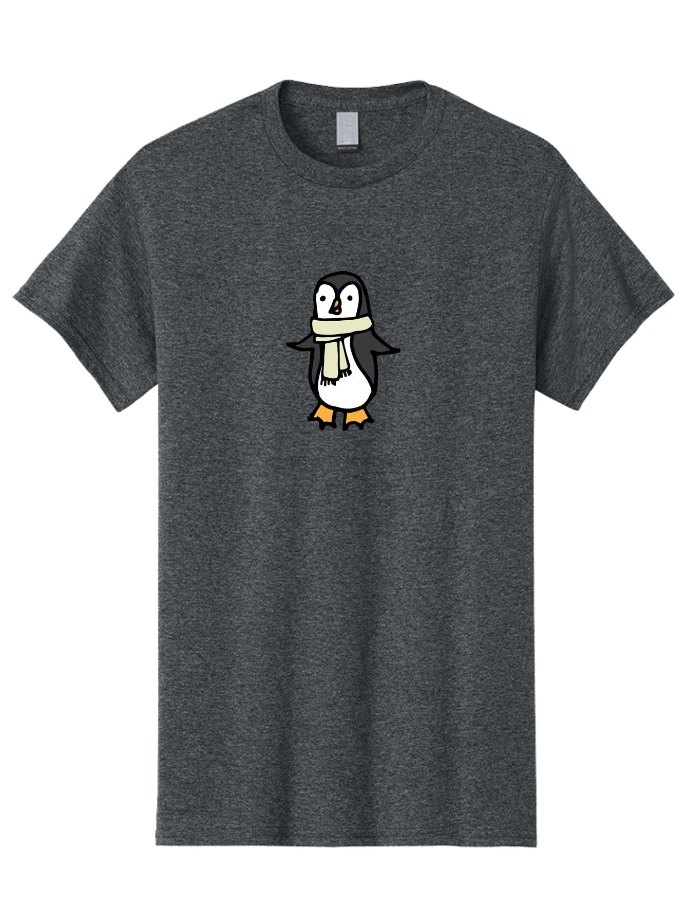 Penguin-With-Scarf Men'S Graphic Tee, 100% Cotton, Comfortable Casual Summer Wear, Machine Washable, Cartoon Penguin, Winter Fashion, Scarf Style, Cold Weather, Adorable Creature, Illustration Art, Cute Design, Tuxedo Bird, Animal Drawing Aab032 3