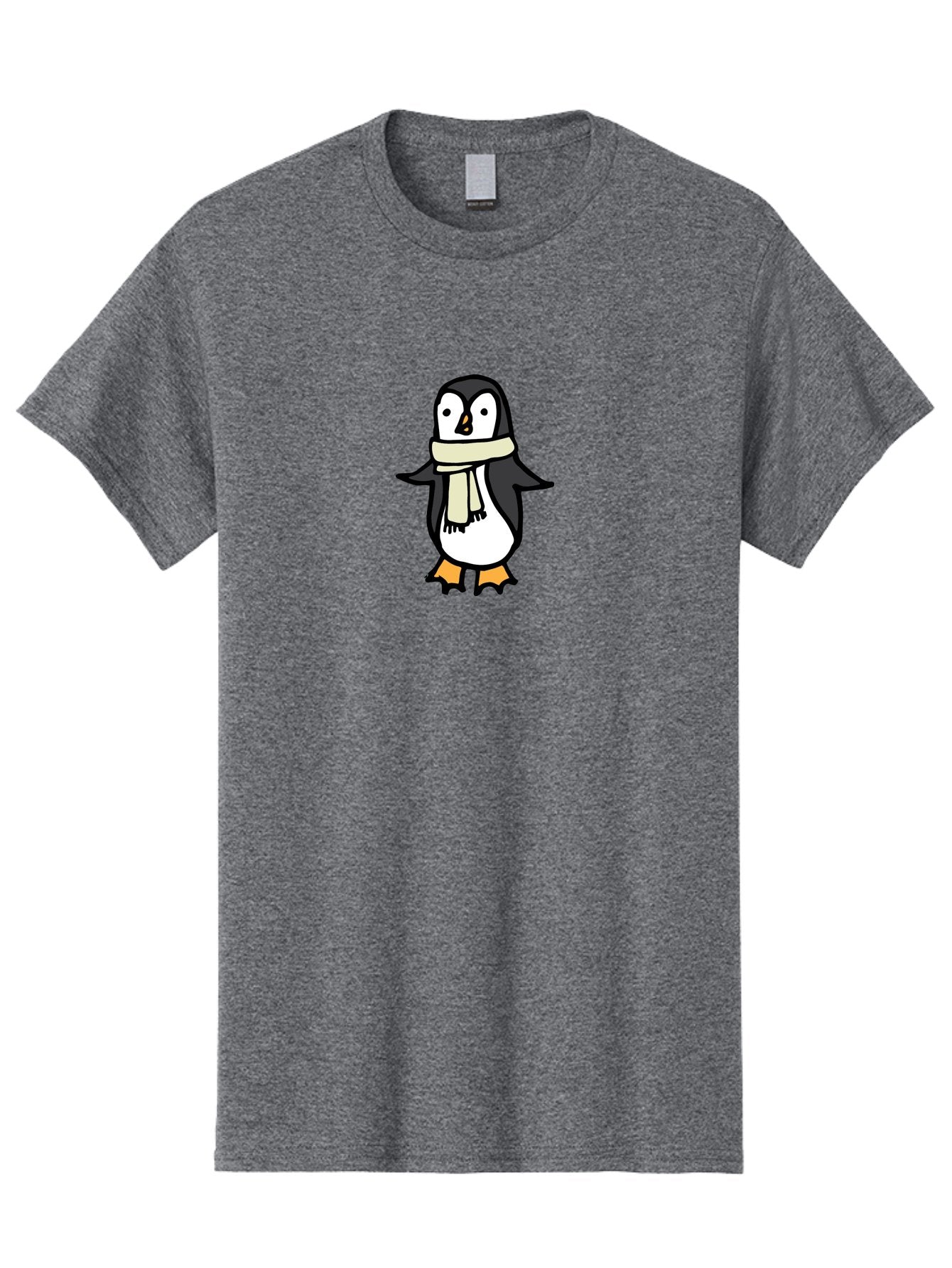 Penguin-With-Scarf Men'S Graphic Tee, 100% Cotton, Comfortable Casual Summer Wear, Machine Washable, Cartoon Penguin, Winter Fashion, Scarf Style, Cold Weather, Adorable Creature, Illustration Art, Cute Design, Tuxedo Bird, Animal Drawing Aab032 8