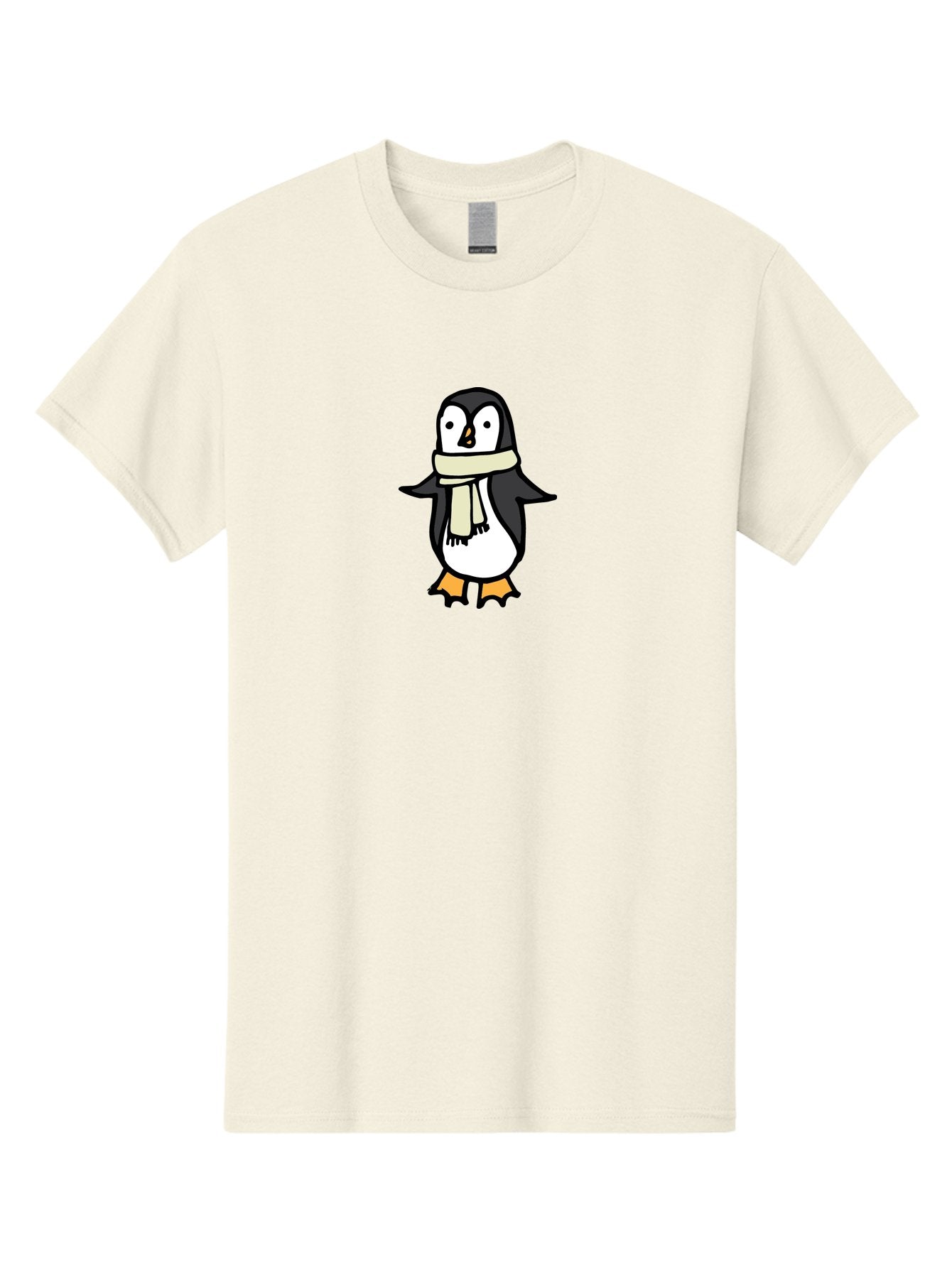 Penguin-With-Scarf Men'S Graphic Tee, 100% Cotton, Comfortable Casual Summer Wear, Machine Washable, Cartoon Penguin, Winter Fashion, Scarf Style, Cold Weather, Adorable Creature, Illustration Art, Cute Design, Tuxedo Bird, Animal Drawing Aab032 13