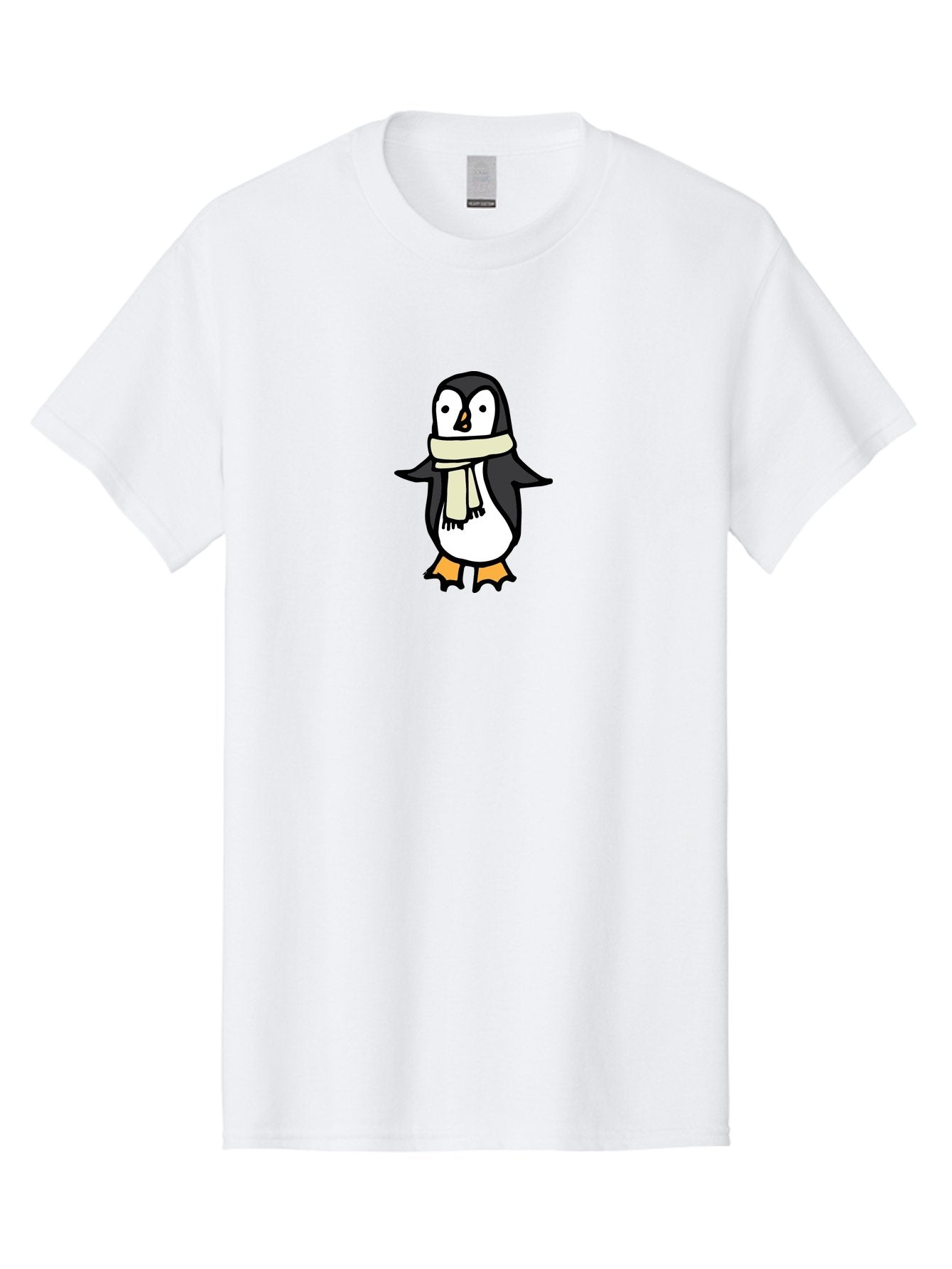 Penguin-With-Scarf Men'S Graphic Tee, 100% Cotton, Comfortable Casual Summer Wear, Machine Washable, Cartoon Penguin, Winter Fashion, Scarf Style, Cold Weather, Adorable Creature, Illustration Art, Cute Design, Tuxedo Bird, Animal Drawing Aab032 4