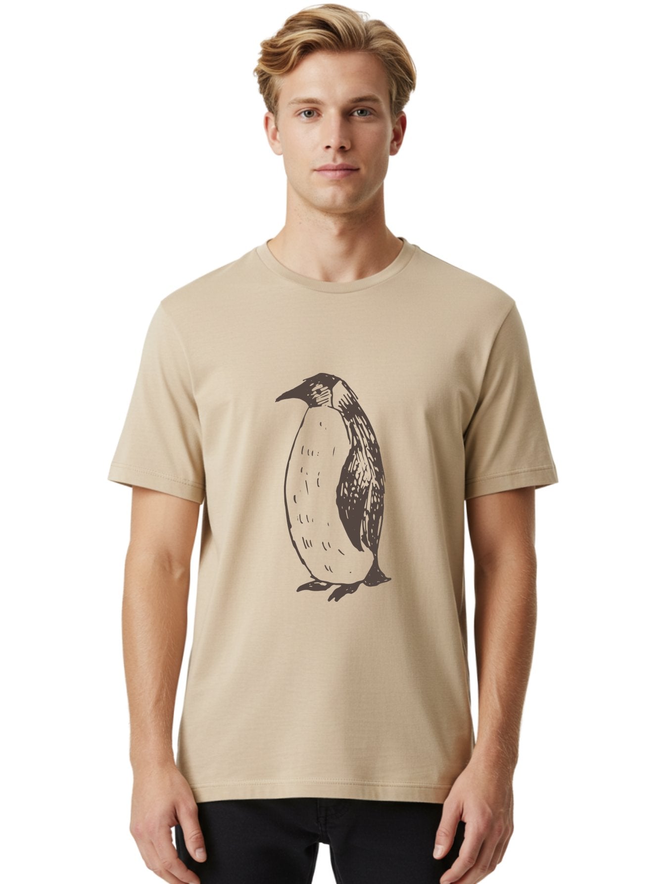 Penguin Men'S Graphic Tee, 100% Cotton, Comfortable Casual Summer Wear, Machine Washable, Penguin Standing, Bird Silhouette, Wildlife Illustration, Feathered Creature, Simple Graphics, Monochrome Design, Cute Animal, Cartoon Style Aab033 19