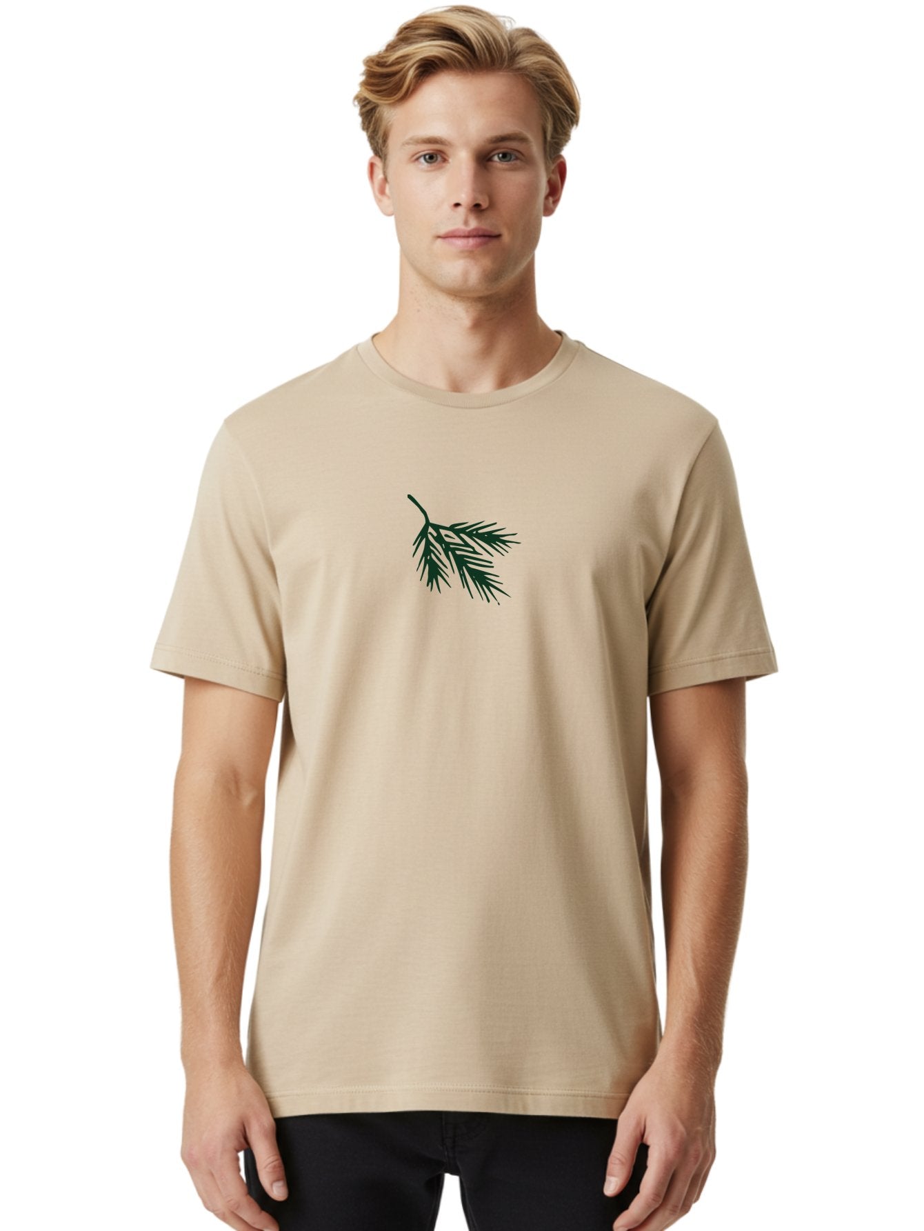 Pine-Branch-1 Men'S Graphic Tee, 100% Cotton, Comfortable Casual Summer Wear, Machine Washable, Pine Branch Silhouette, Evergreen Tree, Botanical Illustration, Simple Design, Minimalist Art, Nature-Inspired Graphics Aab035 19