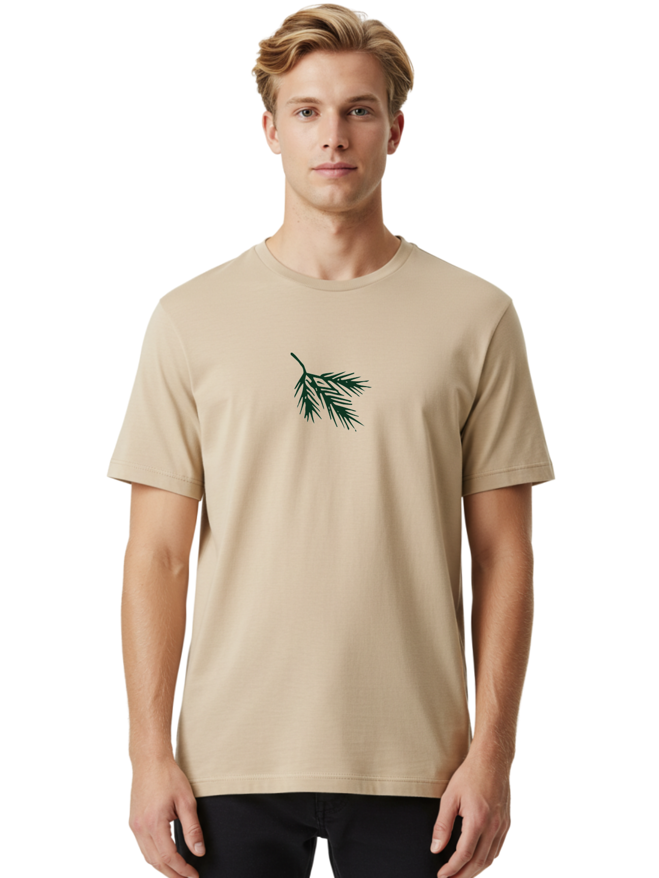 Pine-Branch-1 Men'S Graphic Tee, 100% Cotton, Comfortable Casual Summer Wear, Machine Washable, Pine Branch Silhouette, Evergreen Tree, Botanical Illustration, Simple Design, Minimalist Art, Nature-Inspired Graphics Aab035 28