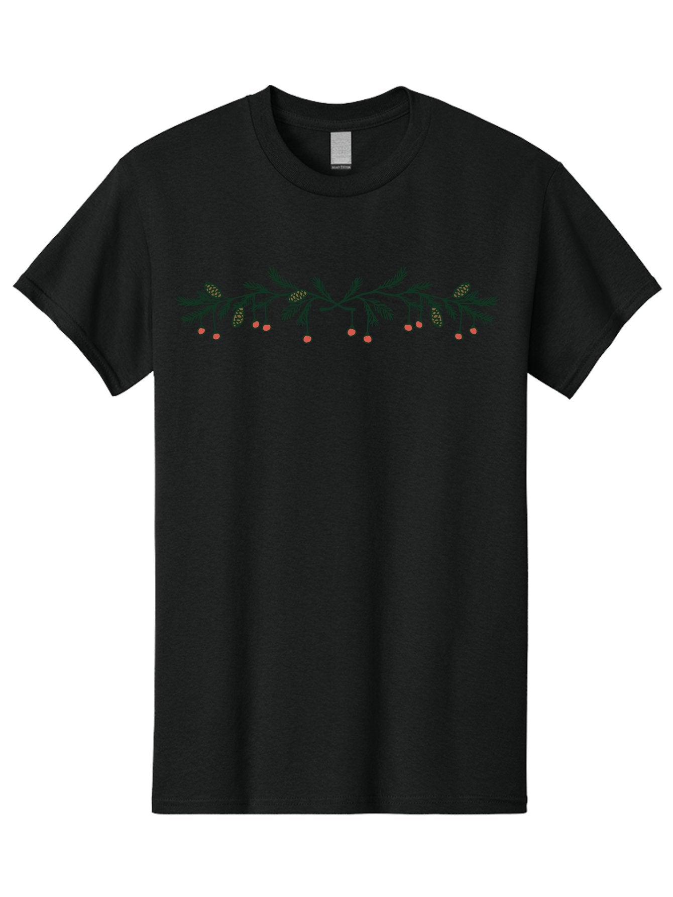 Pine-Branch-With-Berries Men'S Graphic Tee, 100% Cotton, Comfortable Casual Summer Wear, Machine Washable, Pine Branch, Pine Cones, Red Berries, Festive Decorations, Christmas Theme, Holiday Decor, Winter Elements, Seasonal Design Aab036