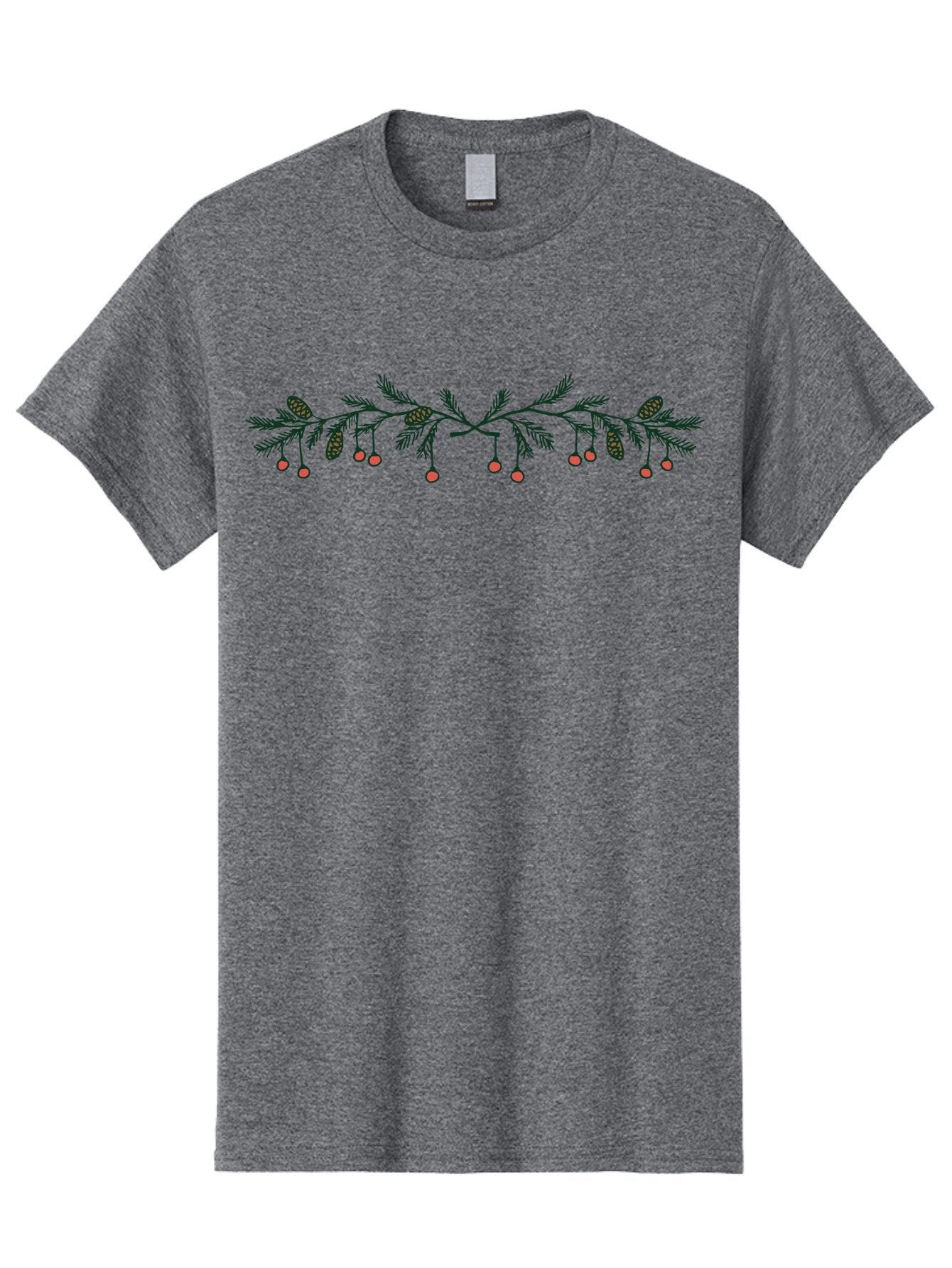 Pine-Branch-With-Berries Men'S Graphic Tee, 100% Cotton, Comfortable Casual Summer Wear, Machine Washable, Pine Branch, Pine Cones, Red Berries, Festive Decorations, Christmas Theme, Holiday Decor, Winter Elements, Seasonal Design Aab036 4