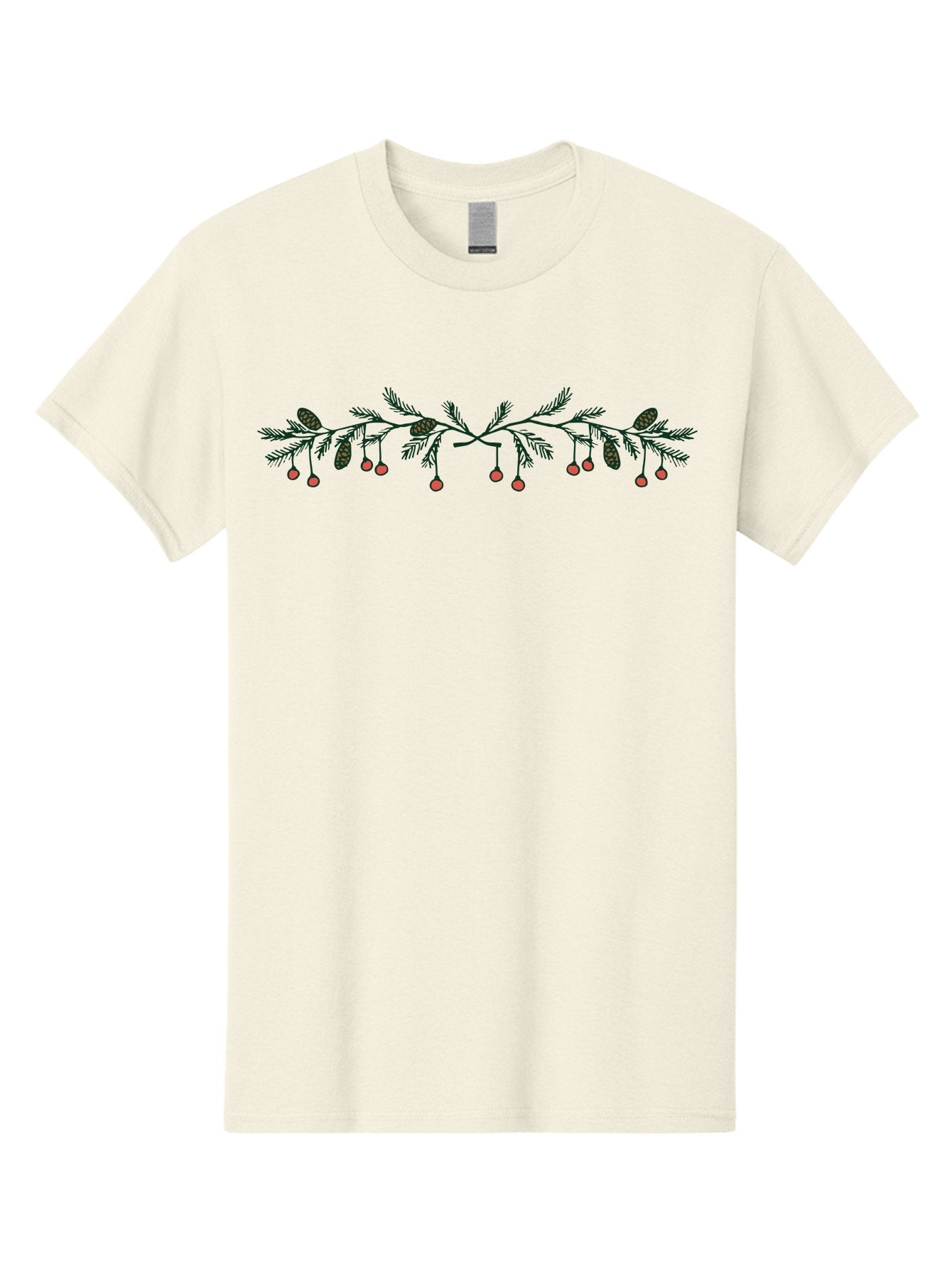 Pine-Branch-With-Berries Men'S Graphic Tee, 100% Cotton, Comfortable Casual Summer Wear, Machine Washable, Pine Branch, Pine Cones, Red Berries, Festive Decorations, Christmas Theme, Holiday Decor, Winter Elements, Seasonal Design Aab036 13