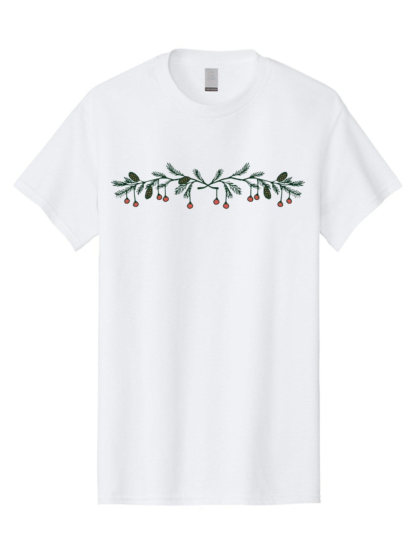 Pine-Branch-With-Berries Men'S Graphic Tee, 100% Cotton, Comfortable Casual Summer Wear, Machine Washable, Pine Branch, Pine Cones, Red Berries, Festive Decorations, Christmas Theme, Holiday Decor, Winter Elements, Seasonal Design Aab036 7