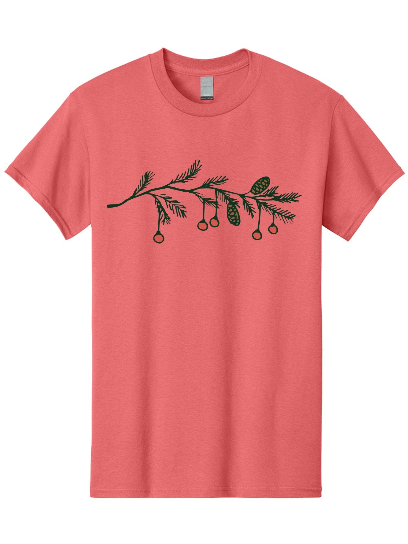 Pine-Branch Men'S Graphic Tee, 100% Cotton, Comfortable Casual Summer Wear, Machine Washable, Pine Branch, Red Berries, Pine Cones, Festive Decor, Holiday Theme, Cartoon Style, Simple Design, Minimalist Art Aab037 5