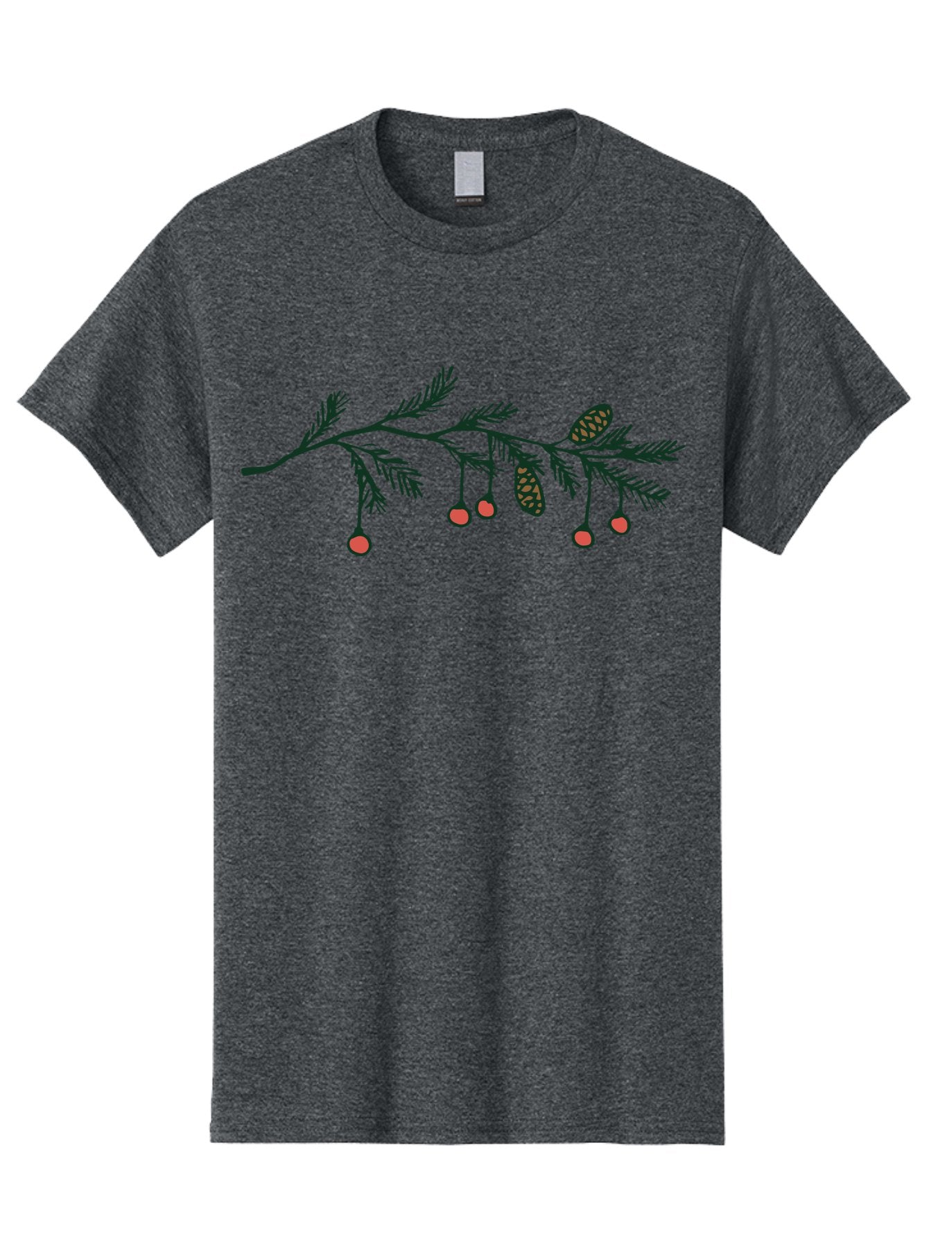 Pine-Branch Men'S Graphic Tee, 100% Cotton, Comfortable Casual Summer Wear, Machine Washable, Pine Branch, Red Berries, Pine Cones, Festive Decor, Holiday Theme, Cartoon Style, Simple Design, Minimalist Art Aab037 7