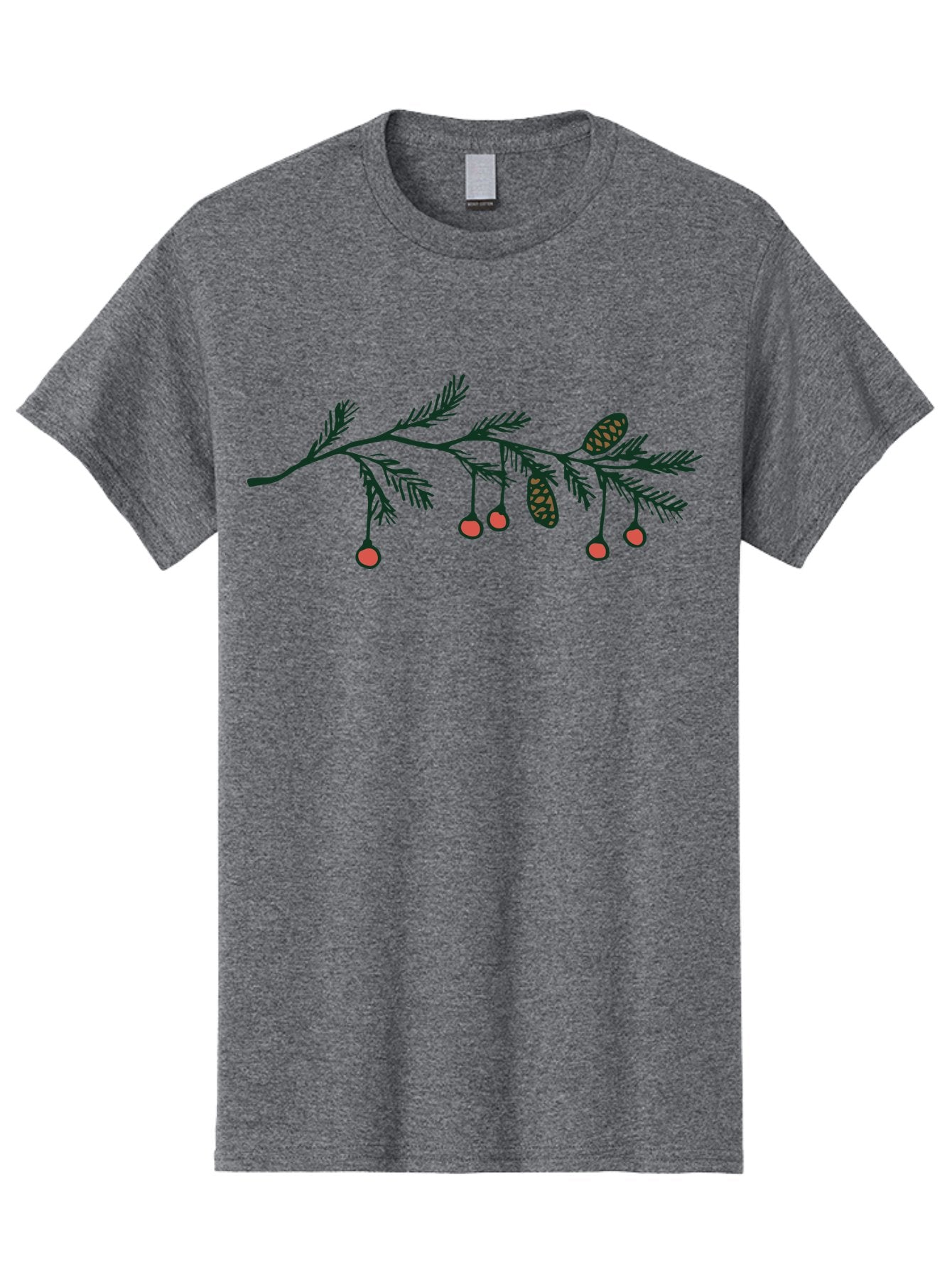 Pine-Branch Men'S Graphic Tee, 100% Cotton, Comfortable Casual Summer Wear, Machine Washable, Pine Branch, Red Berries, Pine Cones, Festive Decor, Holiday Theme, Cartoon Style, Simple Design, Minimalist Art Aab037 12