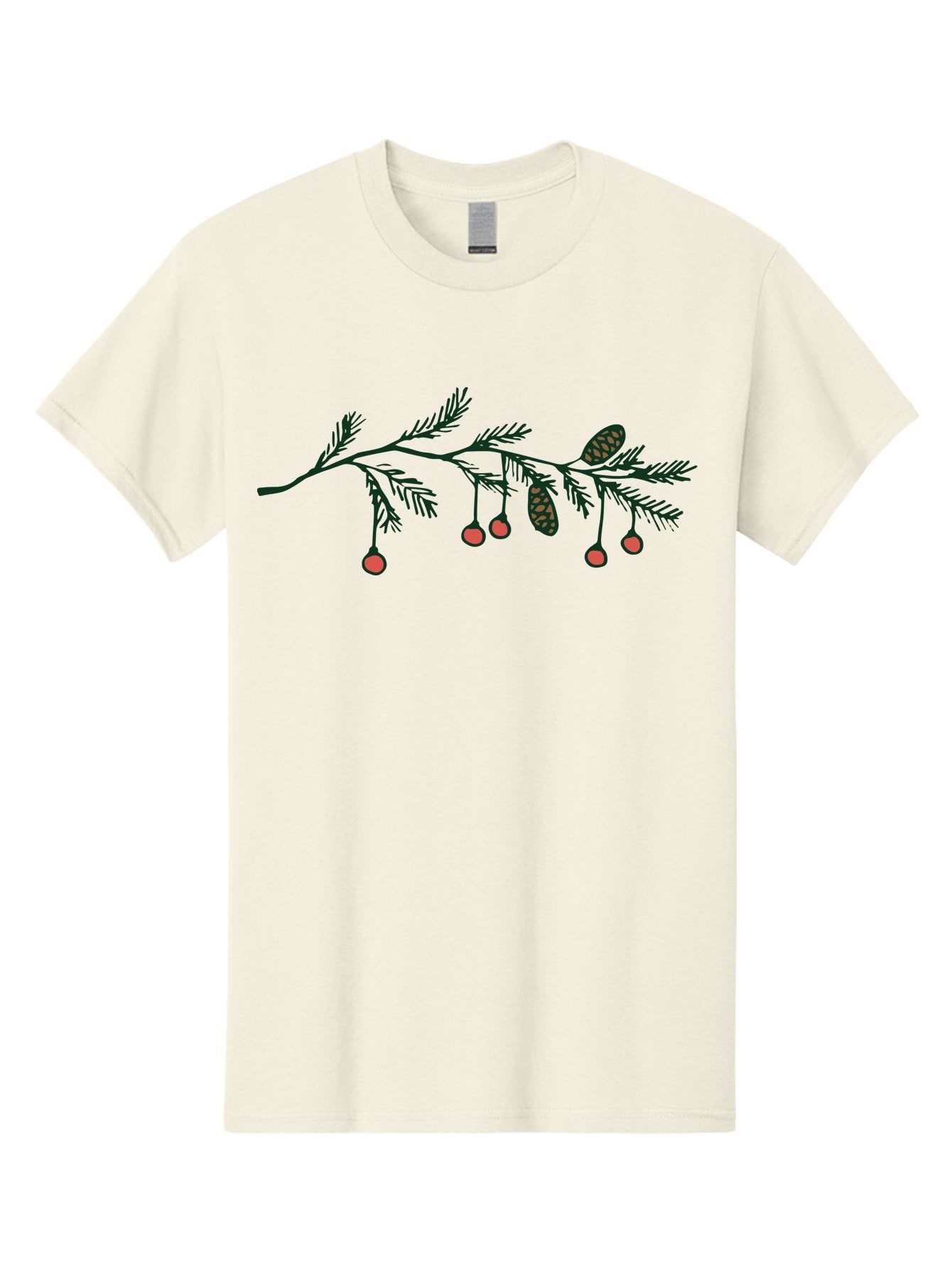 Pine-Branch Men'S Graphic Tee, 100% Cotton, Comfortable Casual Summer Wear, Machine Washable, Pine Branch, Red Berries, Pine Cones, Festive Decor, Holiday Theme, Cartoon Style, Simple Design, Minimalist Art Aab037 9