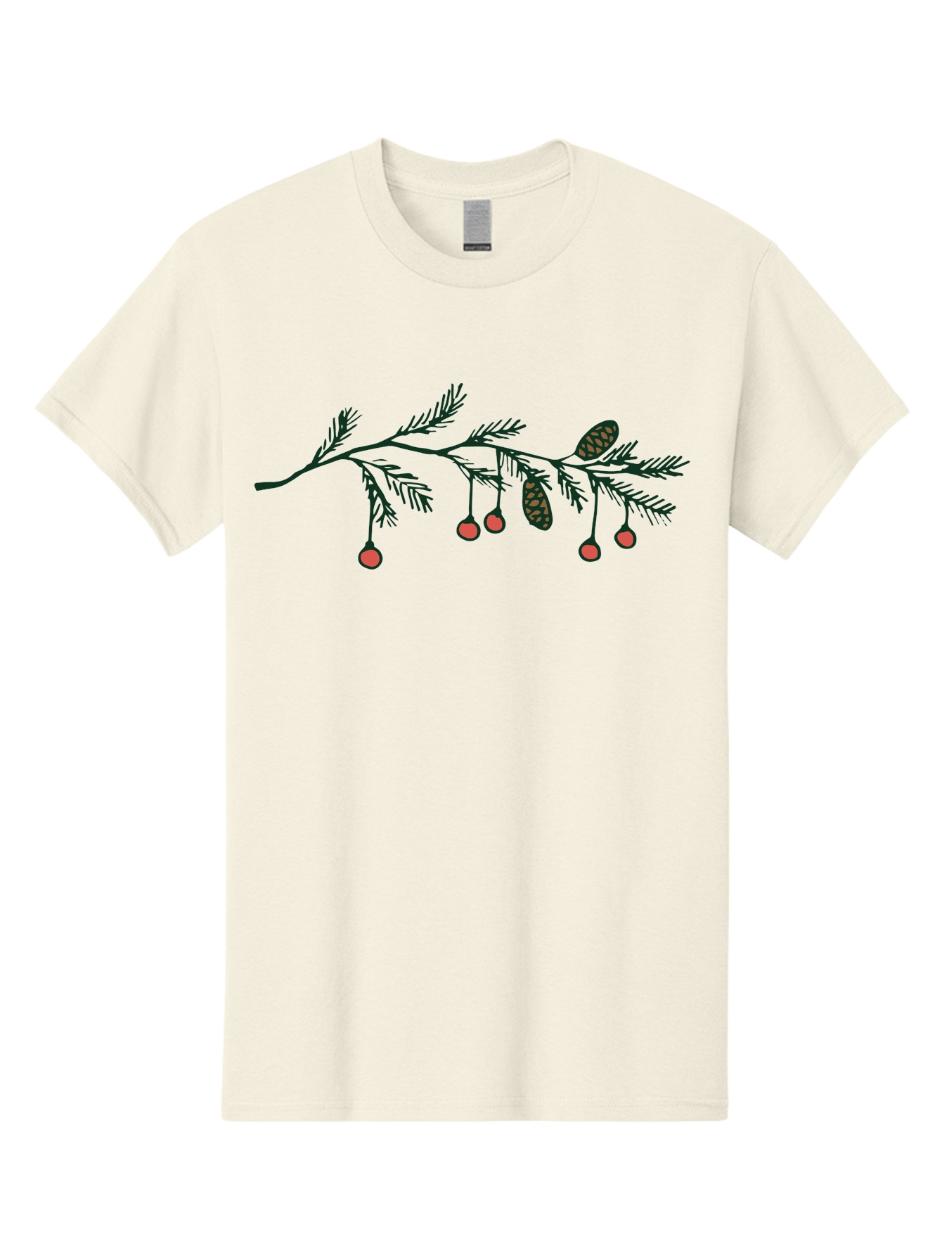 Pine-Branch Men'S Graphic Tee, 100% Cotton, Comfortable Casual Summer Wear, Machine Washable, Pine Branch, Red Berries, Pine Cones, Festive Decor, Holiday Theme, Cartoon Style, Simple Design, Minimalist Art Aab037 17