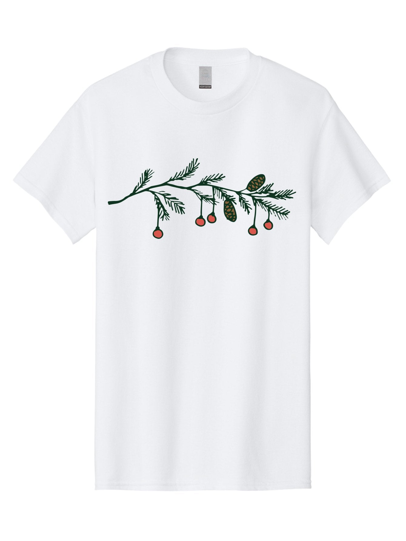 Pine-Branch Men'S Graphic Tee, 100% Cotton, Comfortable Casual Summer Wear, Machine Washable, Pine Branch, Red Berries, Pine Cones, Festive Decor, Holiday Theme, Cartoon Style, Simple Design, Minimalist Art Aab037 14