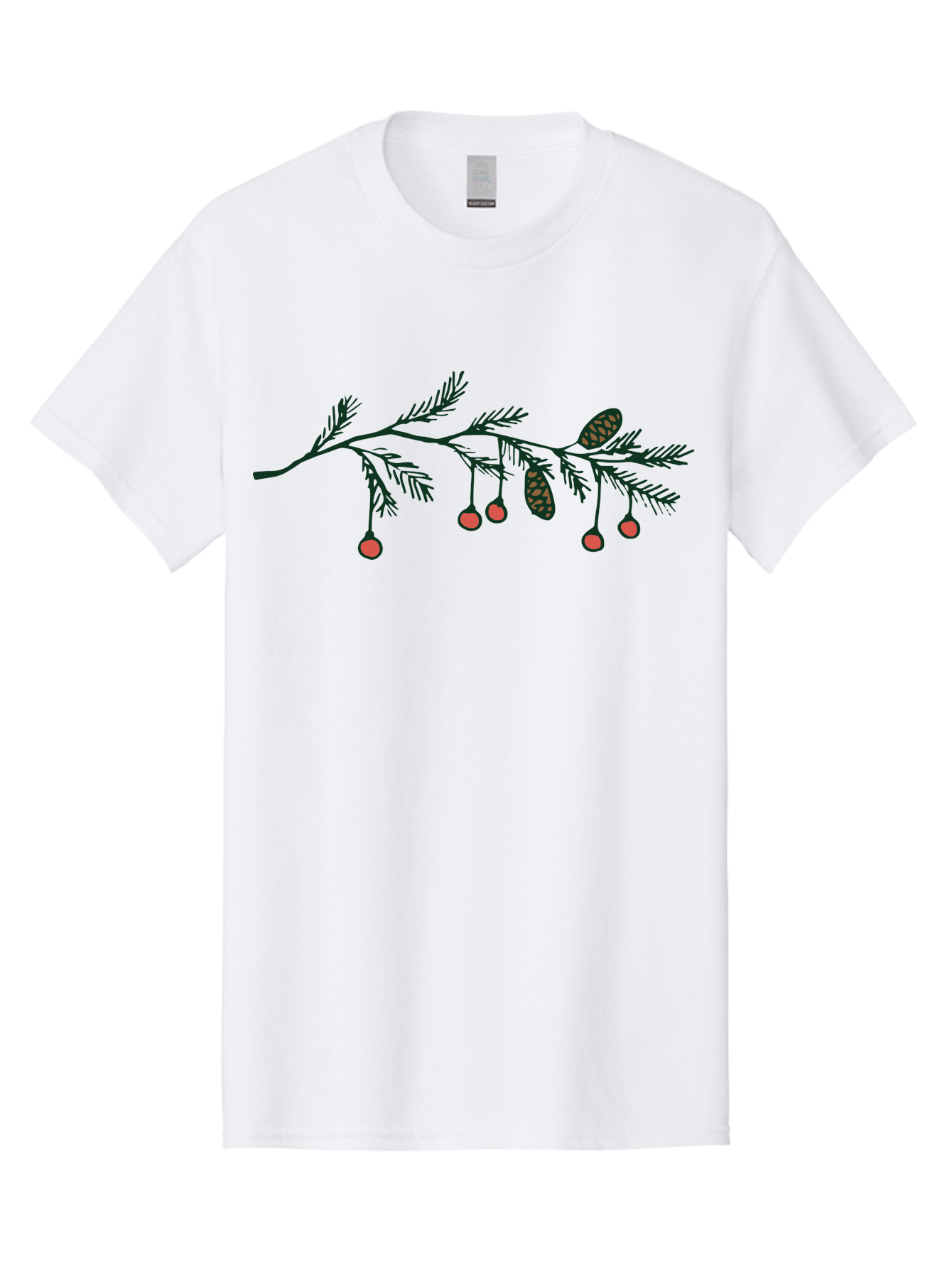 Pine-Branch Men'S Graphic Tee, 100% Cotton, Comfortable Casual Summer Wear, Machine Washable, Pine Branch, Red Berries, Pine Cones, Festive Decor, Holiday Theme, Cartoon Style, Simple Design, Minimalist Art Aab037 29