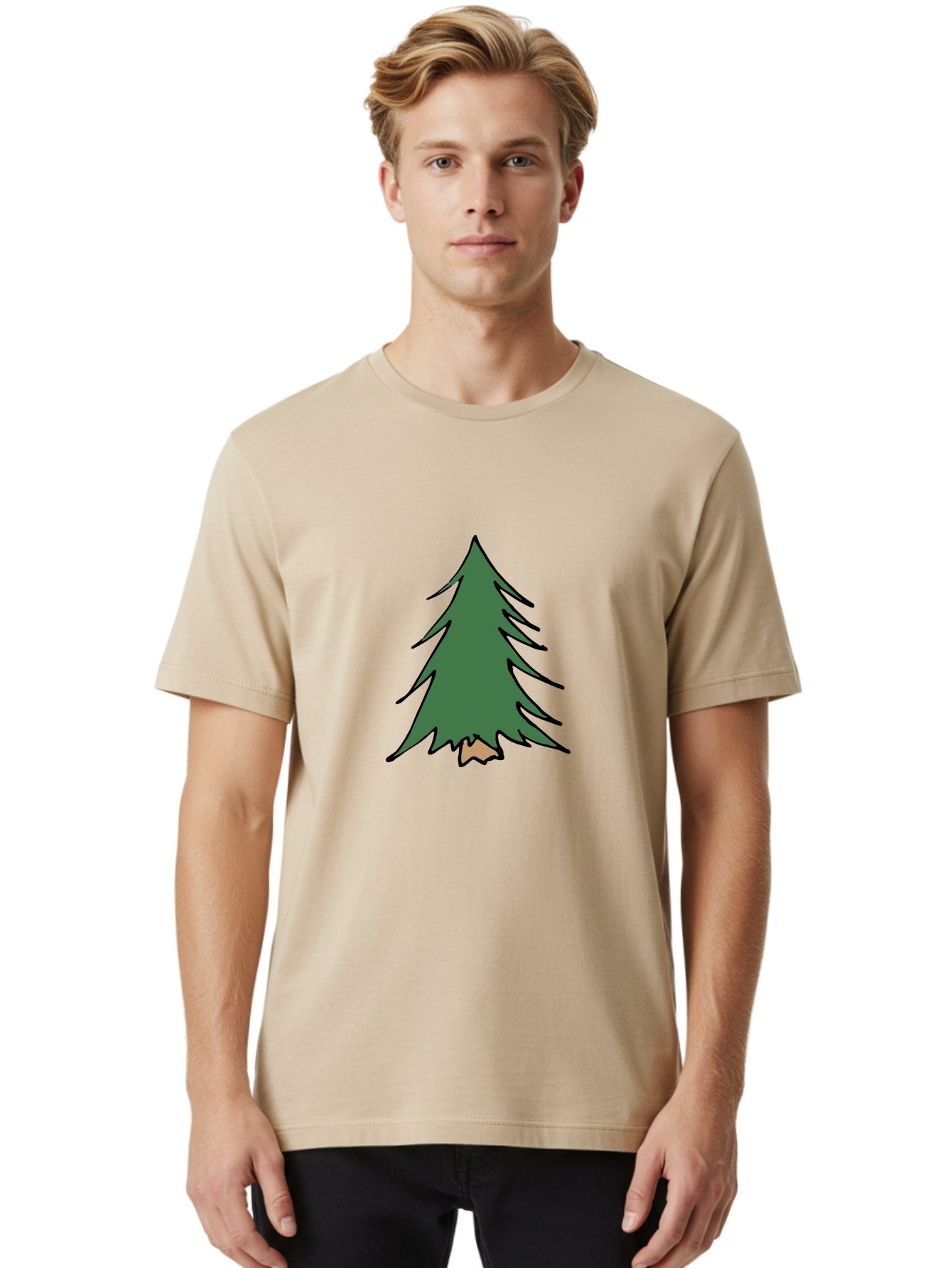 Pine-Tree-1 Men'S Graphic Tee, 100% Cotton, Comfortable Casual Summer Wear, Machine Washable, Evergreen Tree, Simple Design, Cartoon Style, Forest Illustration, Nature Graphic, Stylized Pine, Fir Tree, Minimalist Art Aab040 22