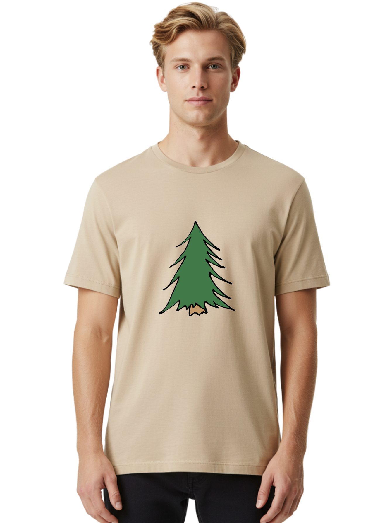 Pine-Tree-1 Men'S Graphic Tee, 100% Cotton, Comfortable Casual Summer Wear, Machine Washable, Evergreen Tree, Simple Design, Cartoon Style, Forest Illustration, Nature Graphic, Stylized Pine, Fir Tree, Minimalist Art Aab040 28