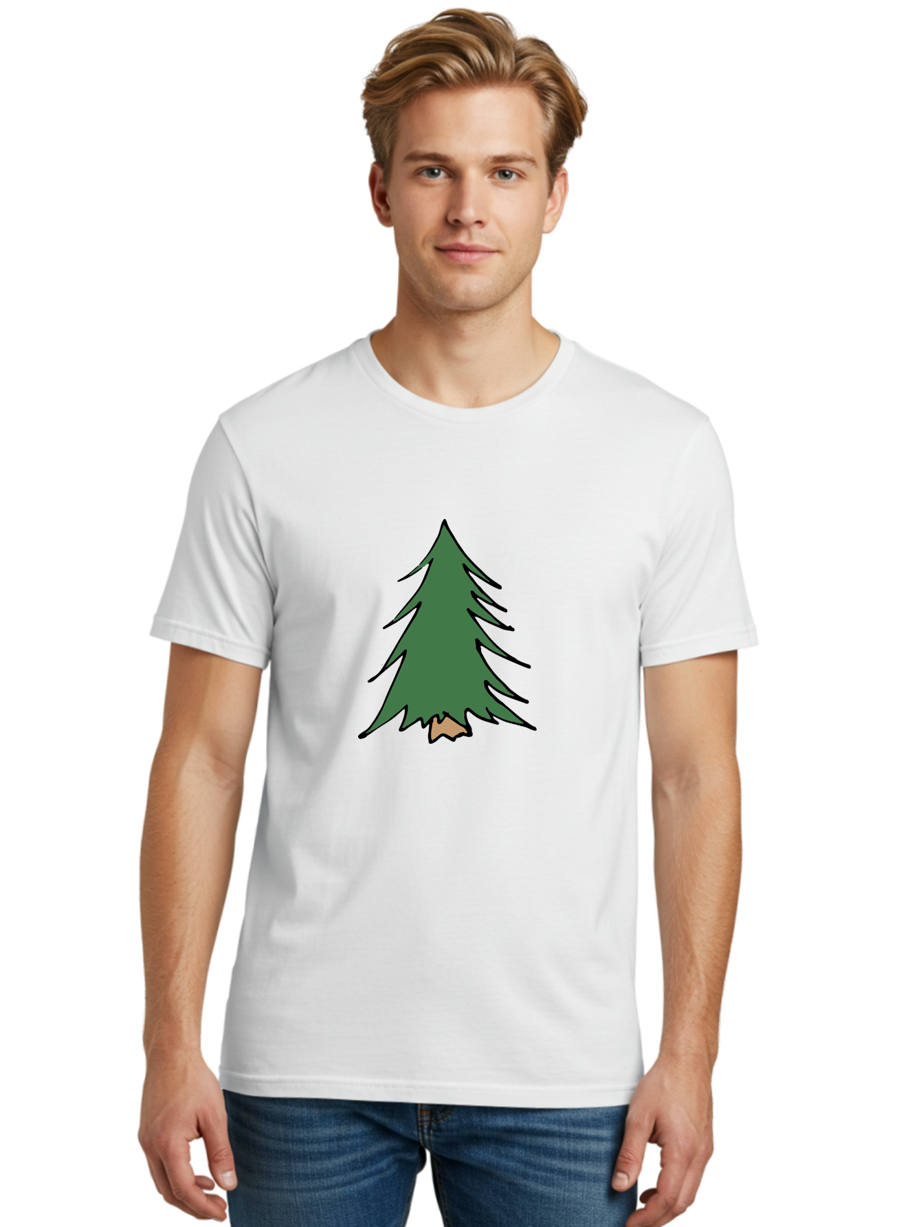 Pine-Tree-1 Men'S Graphic Tee, 100% Cotton, Comfortable Casual Summer Wear, Machine Washable, Evergreen Tree, Simple Design, Cartoon Style, Forest Illustration, Nature Graphic, Stylized Pine, Fir Tree, Minimalist Art Aab040 30
