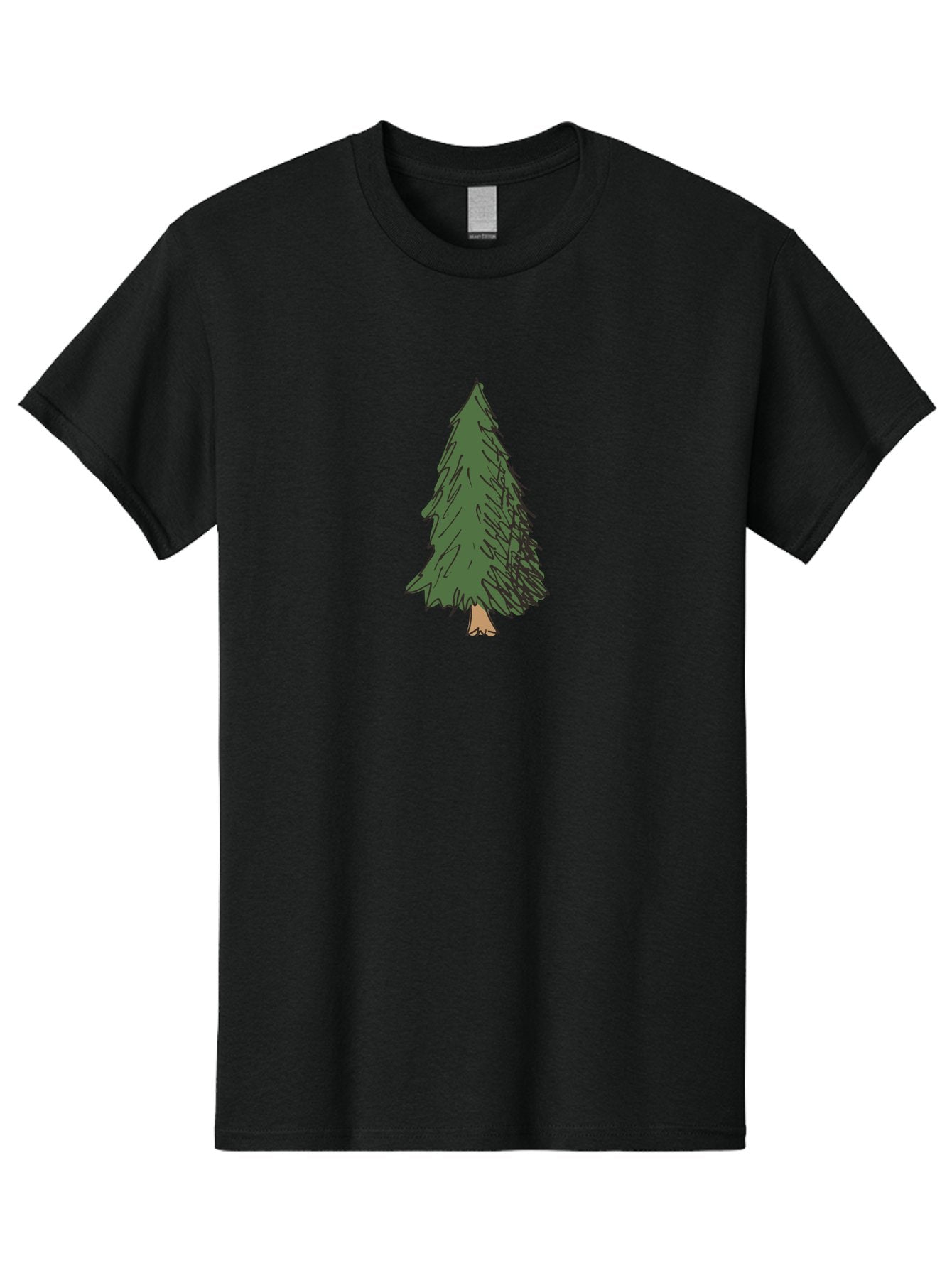 Pine-Tree-2 Men'S Graphic Tee, 100% Cotton, Comfortable Casual Summer Wear, Machine Washable, Evergreen Tree, Pine Tree, Cartoon Illustration, Simple Drawing, Green Foliage, Tree Trunk, Forest Art, Digital Graphics Aab041