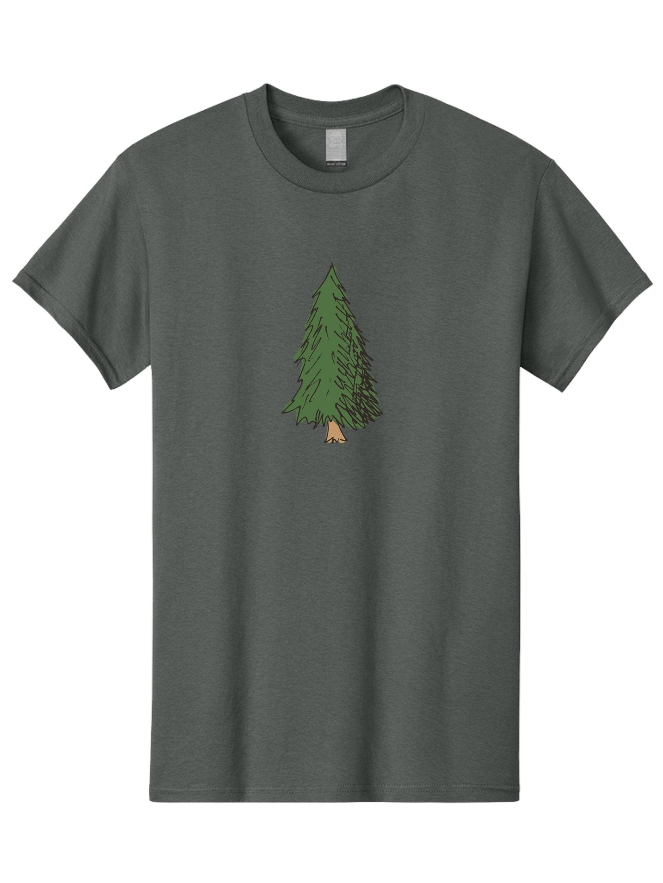 Pine-Tree-2 Men'S Graphic Tee, 100% Cotton, Comfortable Casual Summer Wear, Machine Washable, Evergreen Tree, Pine Tree, Cartoon Illustration, Simple Drawing, Green Foliage, Tree Trunk, Forest Art, Digital Graphics Aab041 8