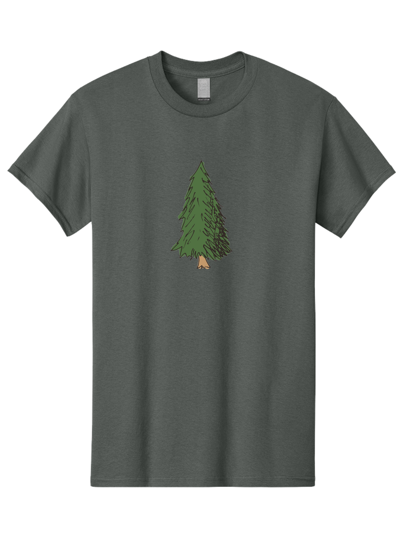 Pine-Tree-2 Men'S Graphic Tee, 100% Cotton, Comfortable Casual Summer Wear, Machine Washable, Evergreen Tree, Pine Tree, Cartoon Illustration, Simple Drawing, Green Foliage, Tree Trunk, Forest Art, Digital Graphics Aab041 3
