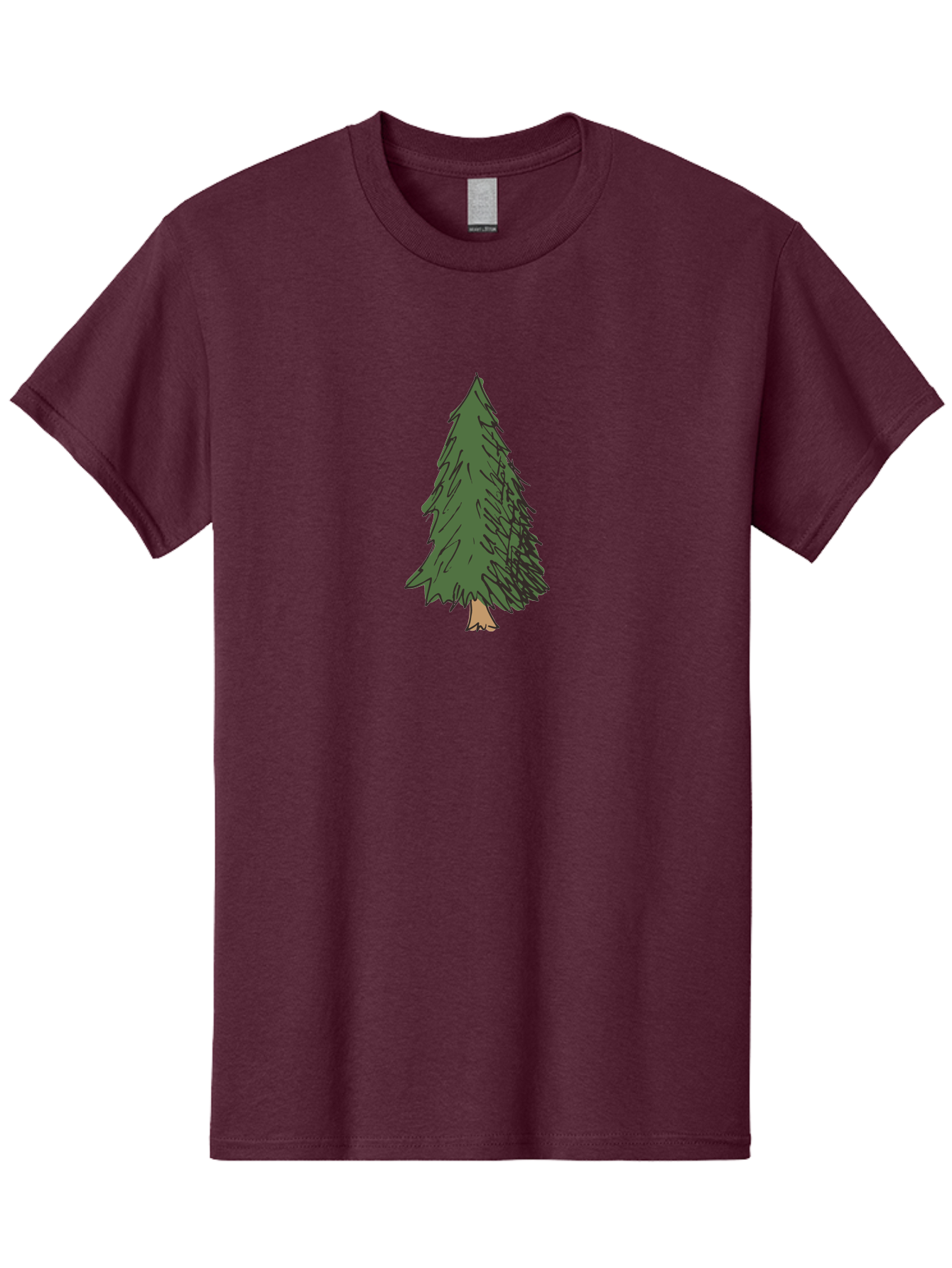 Pine-Tree-2 Men'S Graphic Tee, 100% Cotton, Comfortable Casual Summer Wear, Machine Washable, Evergreen Tree, Pine Tree, Cartoon Illustration, Simple Drawing, Green Foliage, Tree Trunk, Forest Art, Digital Graphics Aab041 13