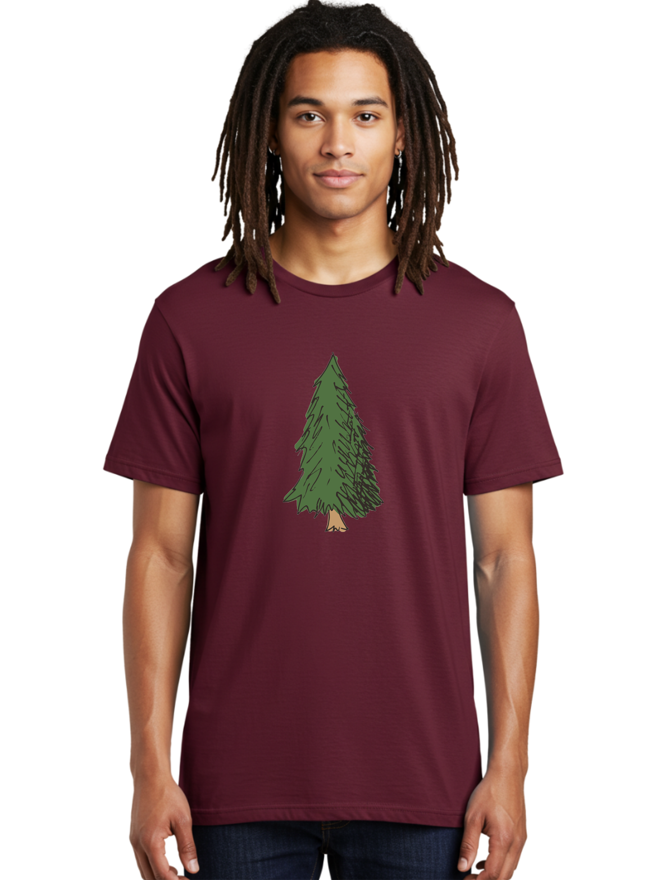 Pine-Tree-2 Men'S Graphic Tee, 100% Cotton, Comfortable Casual Summer Wear, Machine Washable, Evergreen Tree, Pine Tree, Cartoon Illustration, Simple Drawing, Green Foliage, Tree Trunk, Forest Art, Digital Graphics Aab041 14