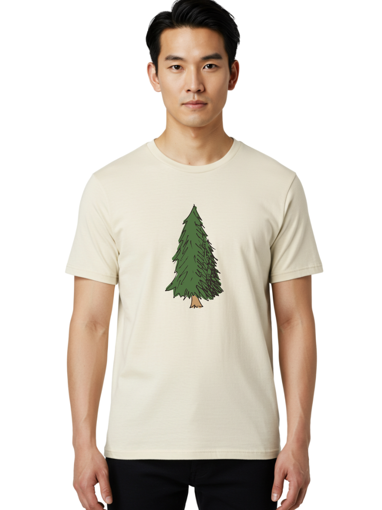 Pine-Tree-2 Men'S Graphic Tee, 100% Cotton, Comfortable Casual Summer Wear, Machine Washable, Evergreen Tree, Pine Tree, Cartoon Illustration, Simple Drawing, Green Foliage, Tree Trunk, Forest Art, Digital Graphics Aab041 18