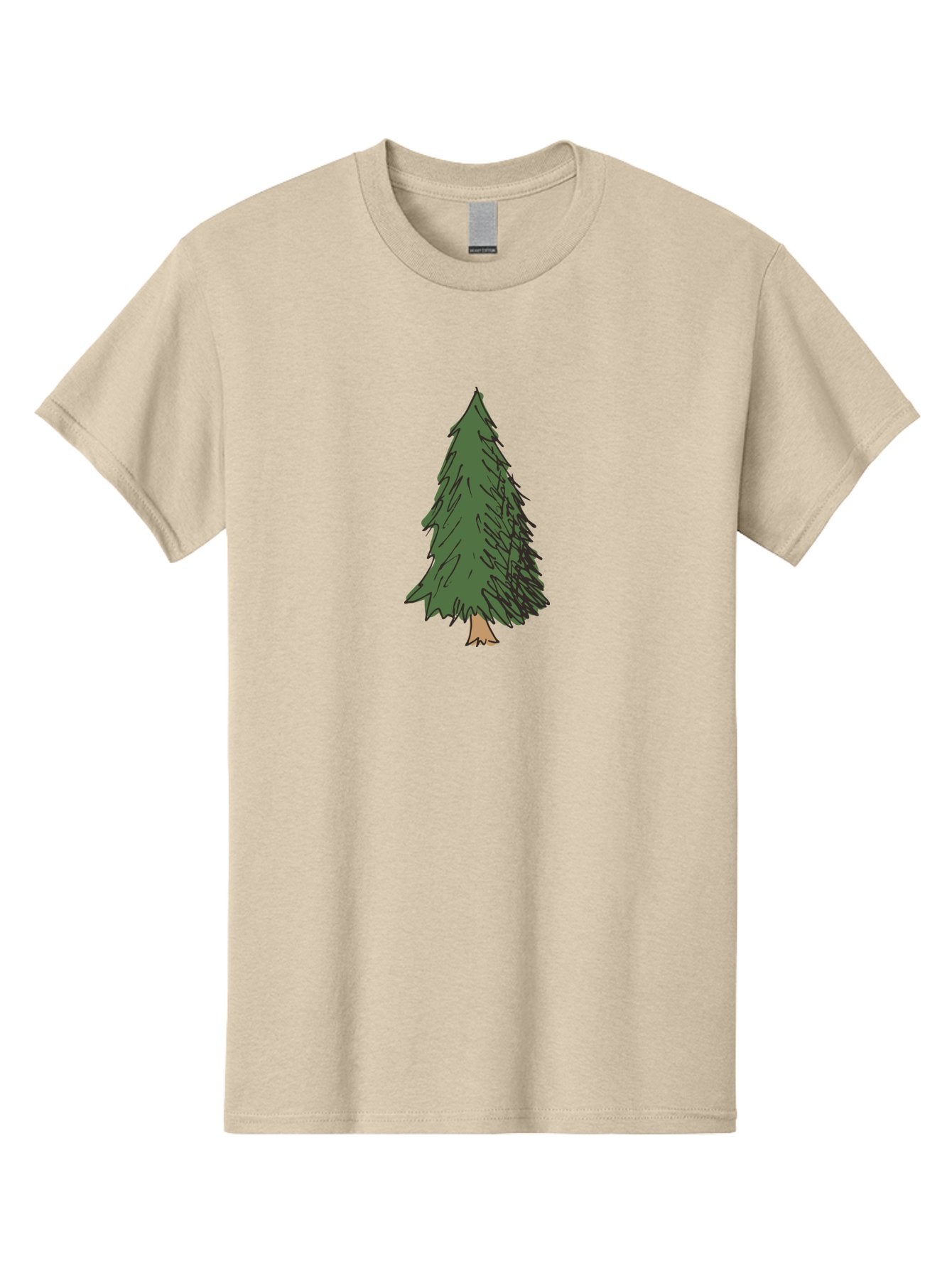 Pine-Tree-2 Men'S Graphic Tee, 100% Cotton, Comfortable Casual Summer Wear, Machine Washable, Evergreen Tree, Pine Tree, Cartoon Illustration, Simple Drawing, Green Foliage, Tree Trunk, Forest Art, Digital Graphics Aab041 13