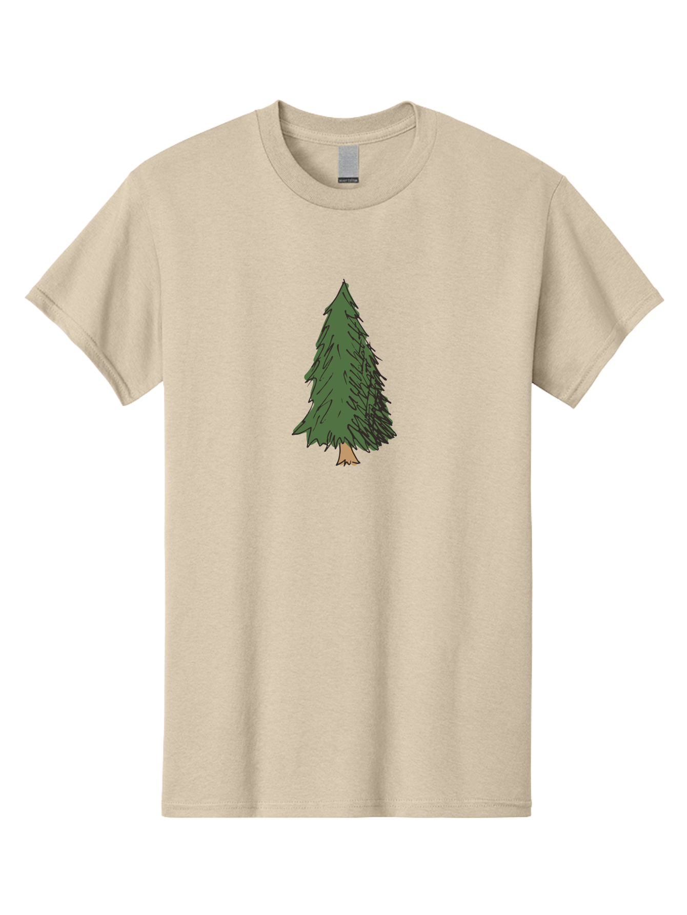 Pine-Tree-2 Men'S Graphic Tee, 100% Cotton, Comfortable Casual Summer Wear, Machine Washable, Evergreen Tree, Pine Tree, Cartoon Illustration, Simple Drawing, Green Foliage, Tree Trunk, Forest Art, Digital Graphics Aab041 27