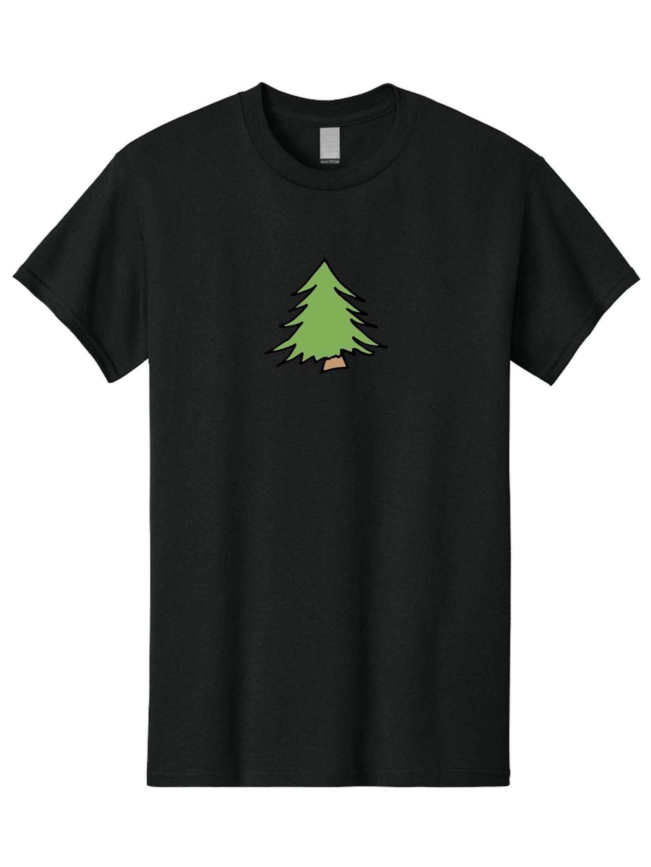 Pine-Tree Men'S Graphic Tee, 100% Cotton, Comfortable Casual Summer Wear, Machine Washable, Cartoon Evergreen Tree, Simple Tree Illustration, Green Foliage, Brown Trunk, Minimalist Design, Digital Art, Cute Graphics Aab043 3