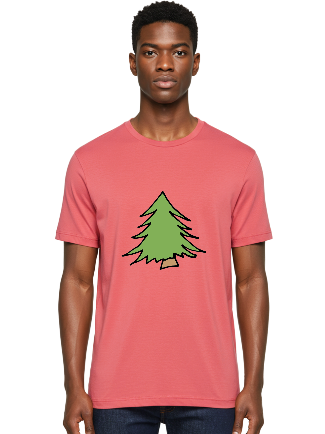 Pine-Tree Men'S Graphic Tee, 100% Cotton, Comfortable Casual Summer Wear, Machine Washable, Cartoon Evergreen Tree, Simple Tree Illustration, Green Foliage, Brown Trunk, Minimalist Design, Digital Art, Cute Graphics Aab043 6